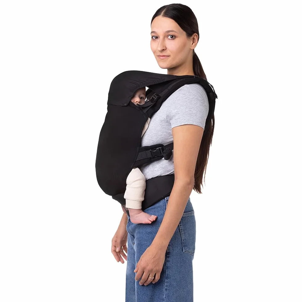 Marsupio MoMi COLLET per bambini di 3-48 mesi (peso 4-20 kg), 2 posizioni di sostegno con 6 punti di regolazione, con cappuccio e poggiatesta per il bambino