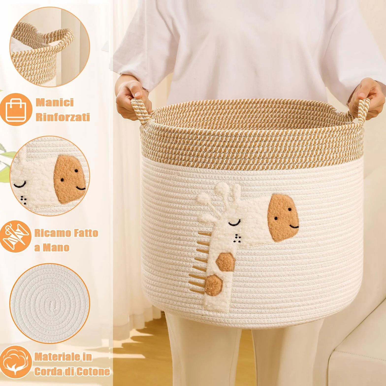 Cestini Portaoggetti Bambini Cesta Contenitore Stoccaggio Giocattoli Corda Cotone Intrecciato Grande Giraffa
