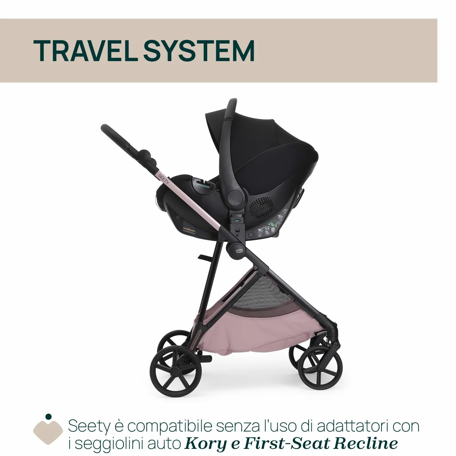 Chicco Passeggino Seety, Passeggino Leggero e Compatto Da 0 Mesi a 4 Anni, Portata Max 22kg, Passeggino Pieghevole, Schienale Reclinable, Chiusura Automatica in 1 Gesto, Capotte Parasole e Parapioggia
