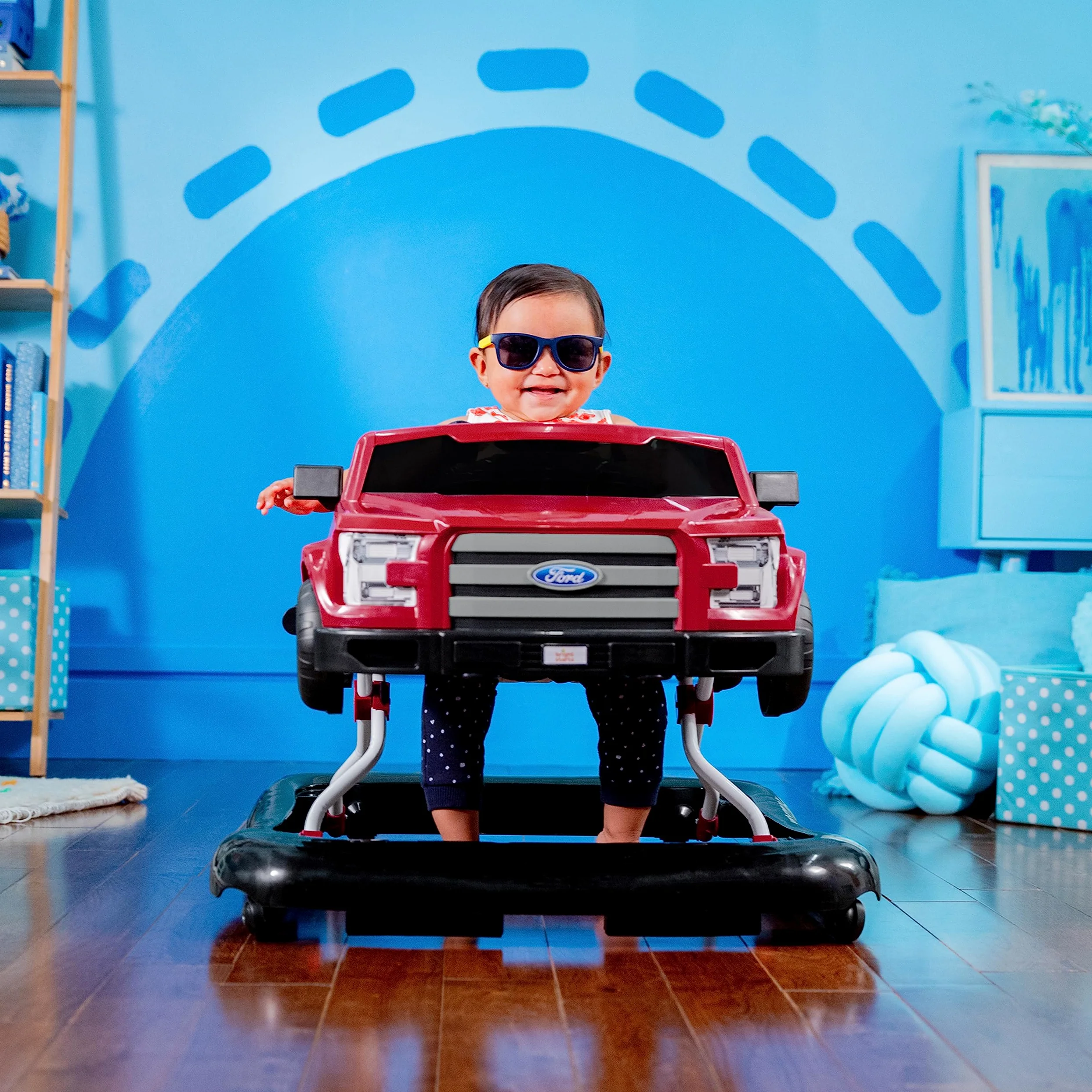 Bright Starts, Ford F-150 4 in 1 rosso, centro attività e girello per bambini con volante rimovibile, neonato, unisex, dai 6 mesi in su