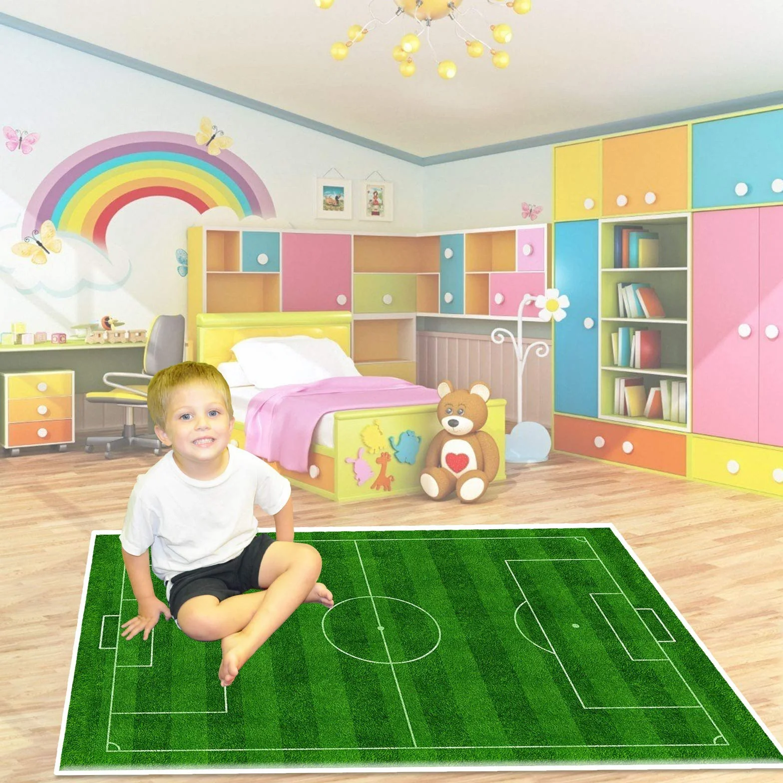Tappeto da campo da calcio, Funs Home Decor Tappetino da gioco per ragazzi Ragazze Sport Theme Room Green 80×120cm