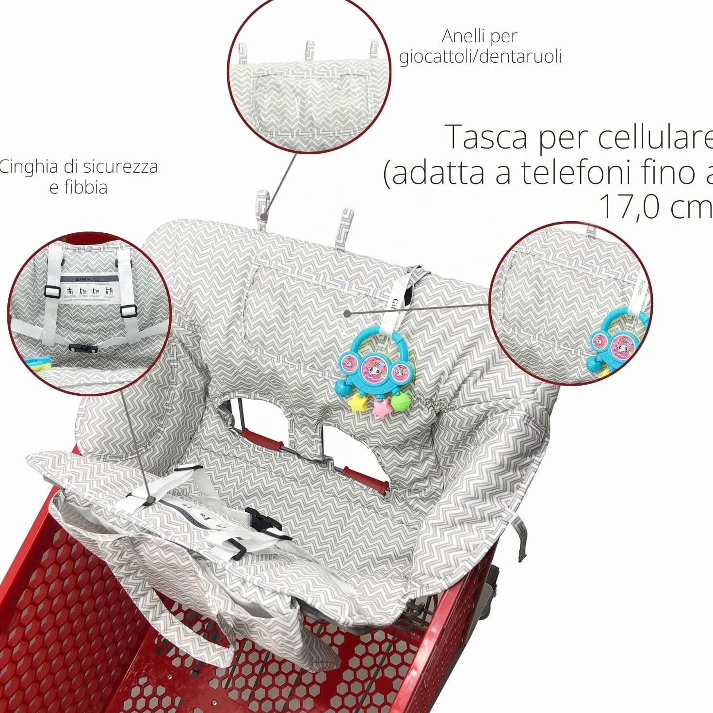 PandaEar Copertura Carrello Spesa Bambini 2-in-1 Seggiolino e Seggiolone Grigio