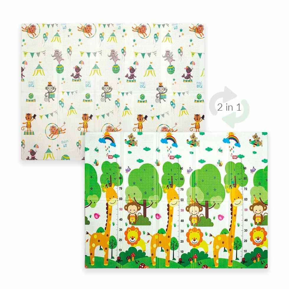 OLIVO.shop Tappeto gioco bambini pieghevole, Tappeto bambini, tappeto gioco neonato reversibile e non tossico, Tappeto cameretta 150x200 cm PLAY (GIRAFFA/CIRCO)