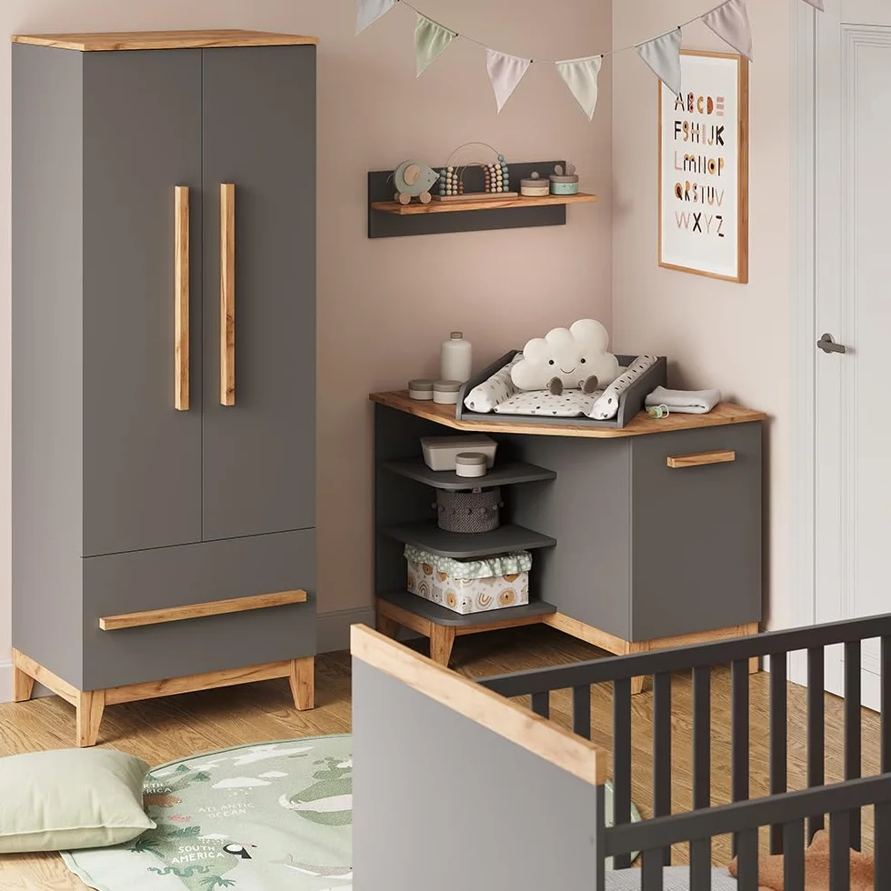 VitaliSpa Fasciatoio Malia, Grigio/Artisan, 85 x 85.2 cm con porta, fasciatoio rimovibile per utilizzo come cassettiera angolare