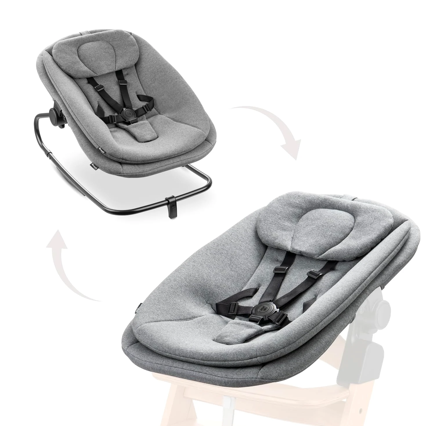 hauck Sdraietta Neonato 3in1 Per Seggiolone Pappa Alpha+, Beta+ e Arketa - Ergonomico Dondolo Neonato da 0 Mesi Fino a 15 kg, Con Cintura 5 Punti, Riduttore e Rivestimento in Cotone - Grigio Melange