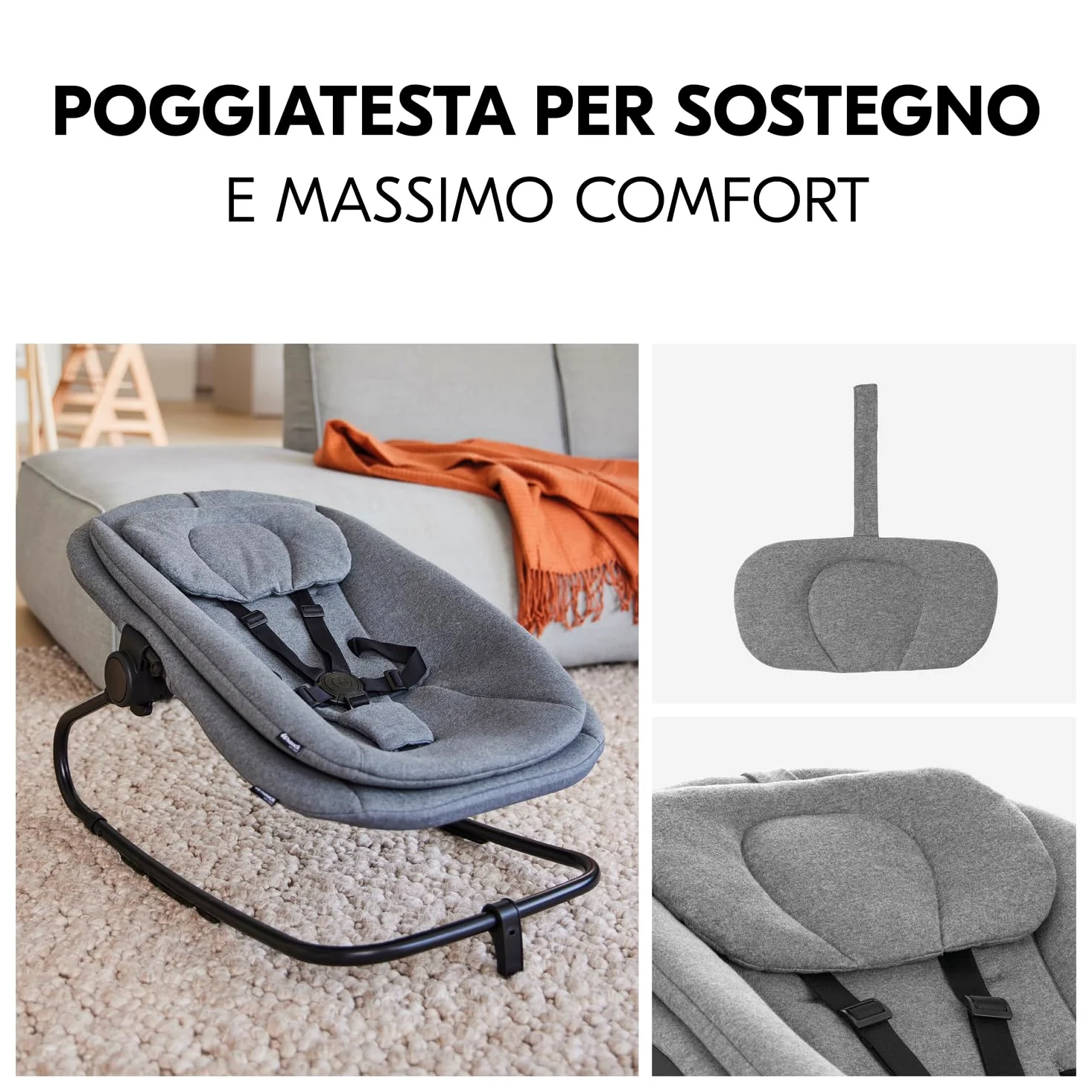 hauck Sdraietta Neonato 3in1 Per Seggiolone Pappa Alpha+, Beta+ e Arketa - Ergonomico Dondolo Neonato da 0 Mesi Fino a 15 kg, Con Cintura 5 Punti, Riduttore e Rivestimento in Cotone - Grigio Melange