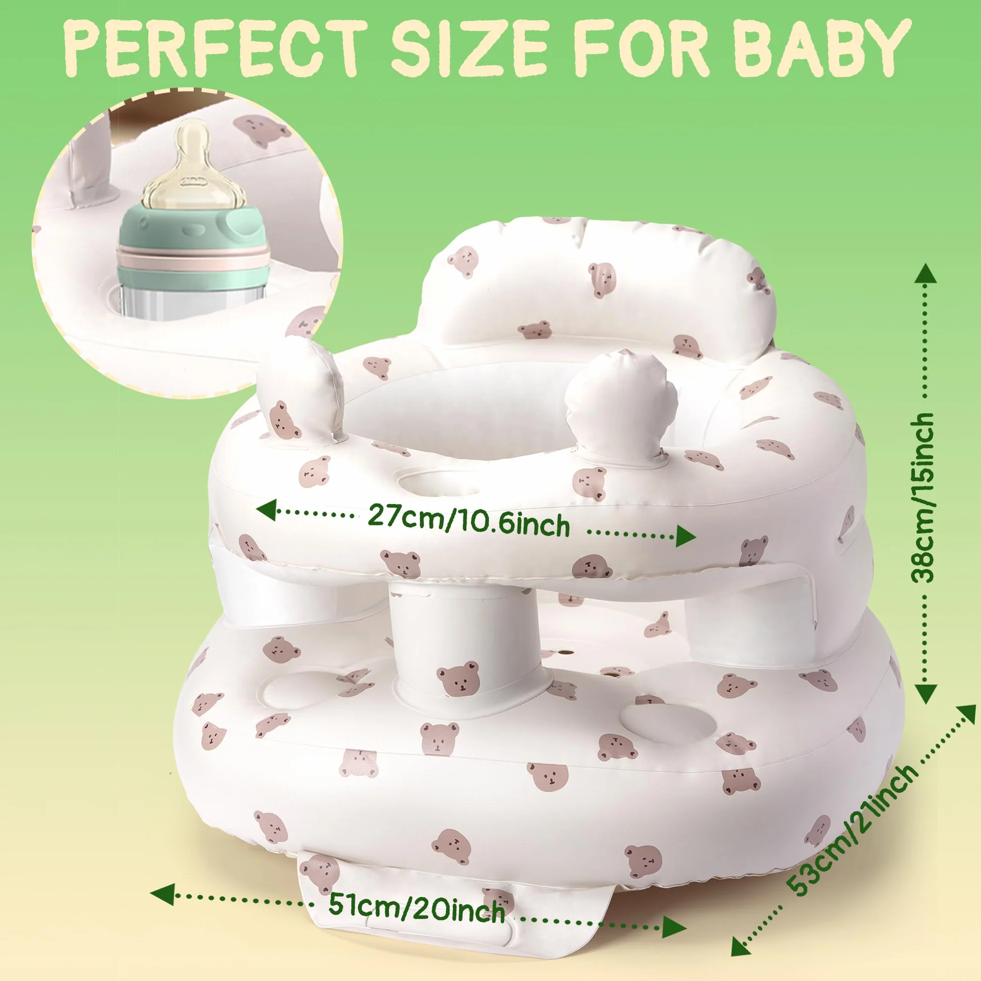 Sit Me Up Seggiolino gonfiabile per bambini 3-36 mesi con pompa aria integrata senza BPA facile da pulire orso