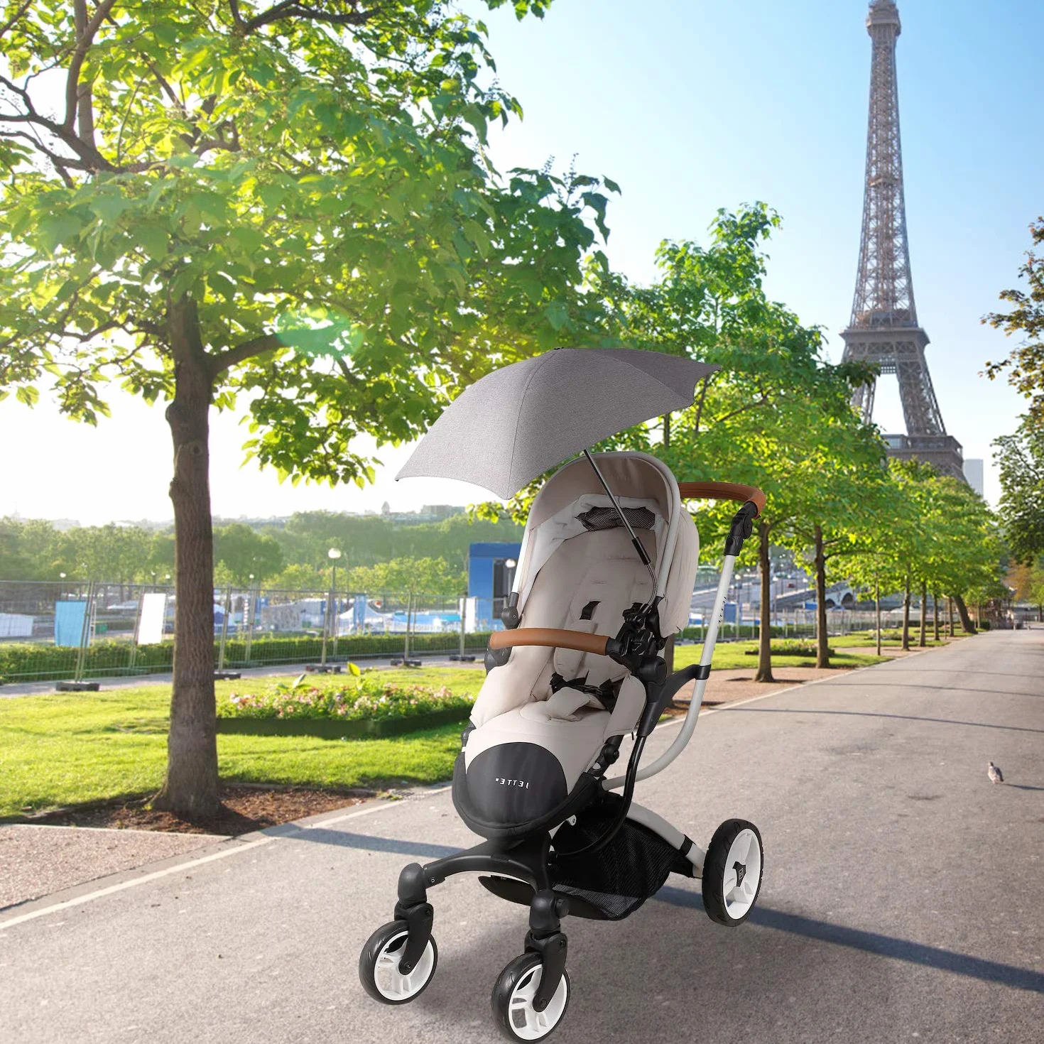 ZjRight Ombrellone per Passeggino 70cm 50+ UV Universale Protezione Solare Grigio Chiaro