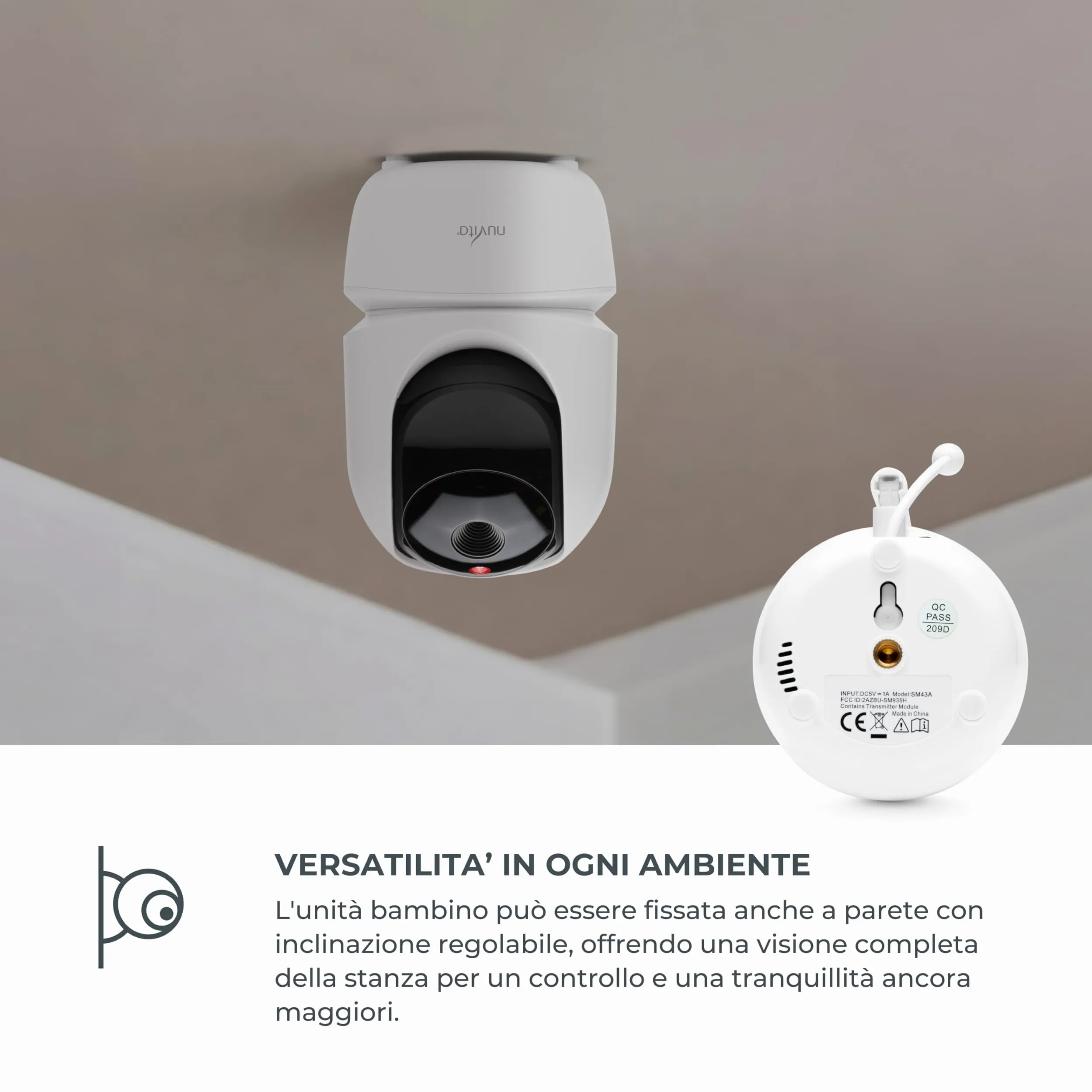 Nuvita 3045 Videovoice - Baby Monitor Video Wireless a 360° con telecamera direzionabile a distanza, SMART VOX, Visione Notturna e Ninne Nanne
