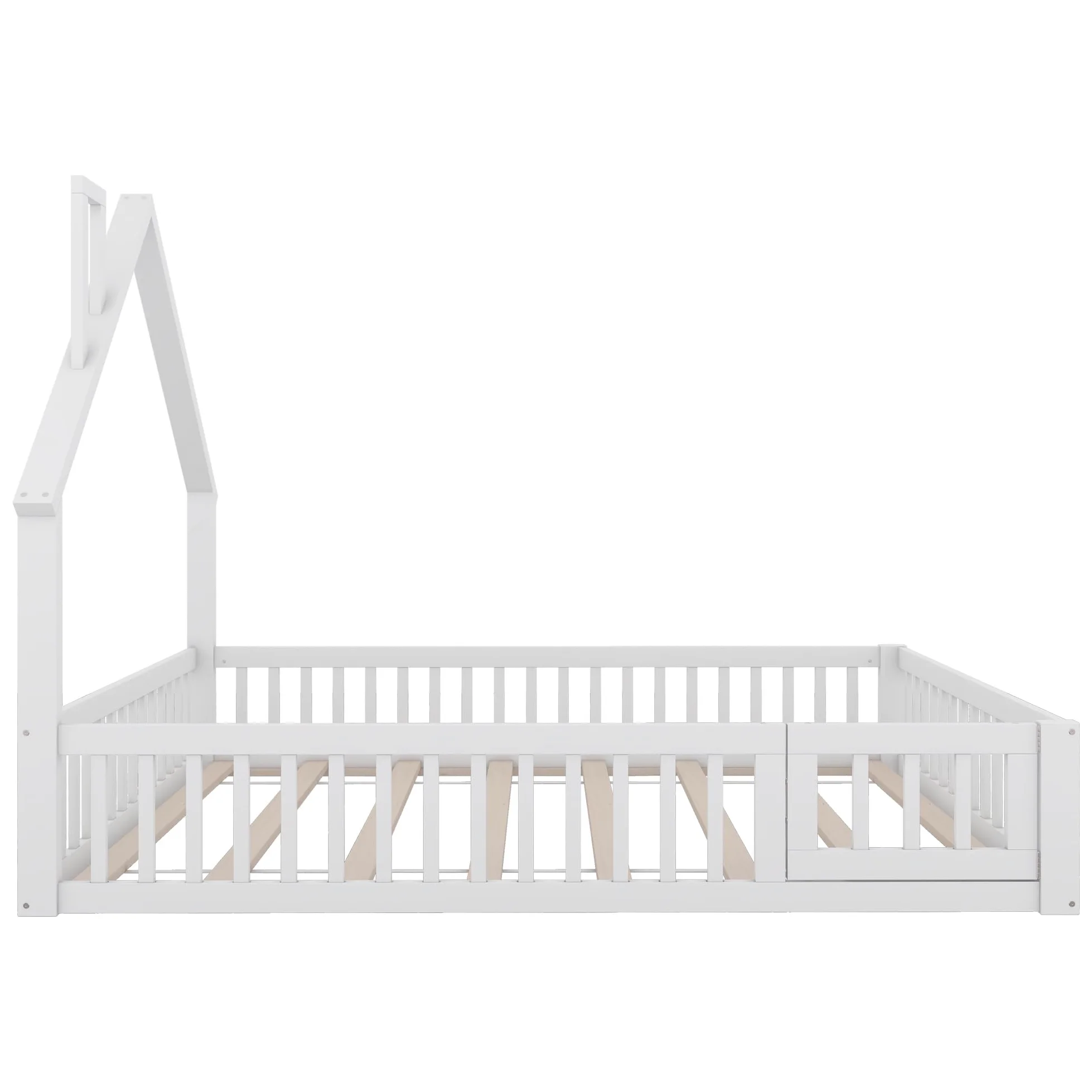 Lettino per bambini 140 x 200 cm, con protezione anti-caduta di sicurezza e porta, letto imbottito con rete a doghe in legno, design a forma di camino, letto in legno, per ragazzi, senza materasso