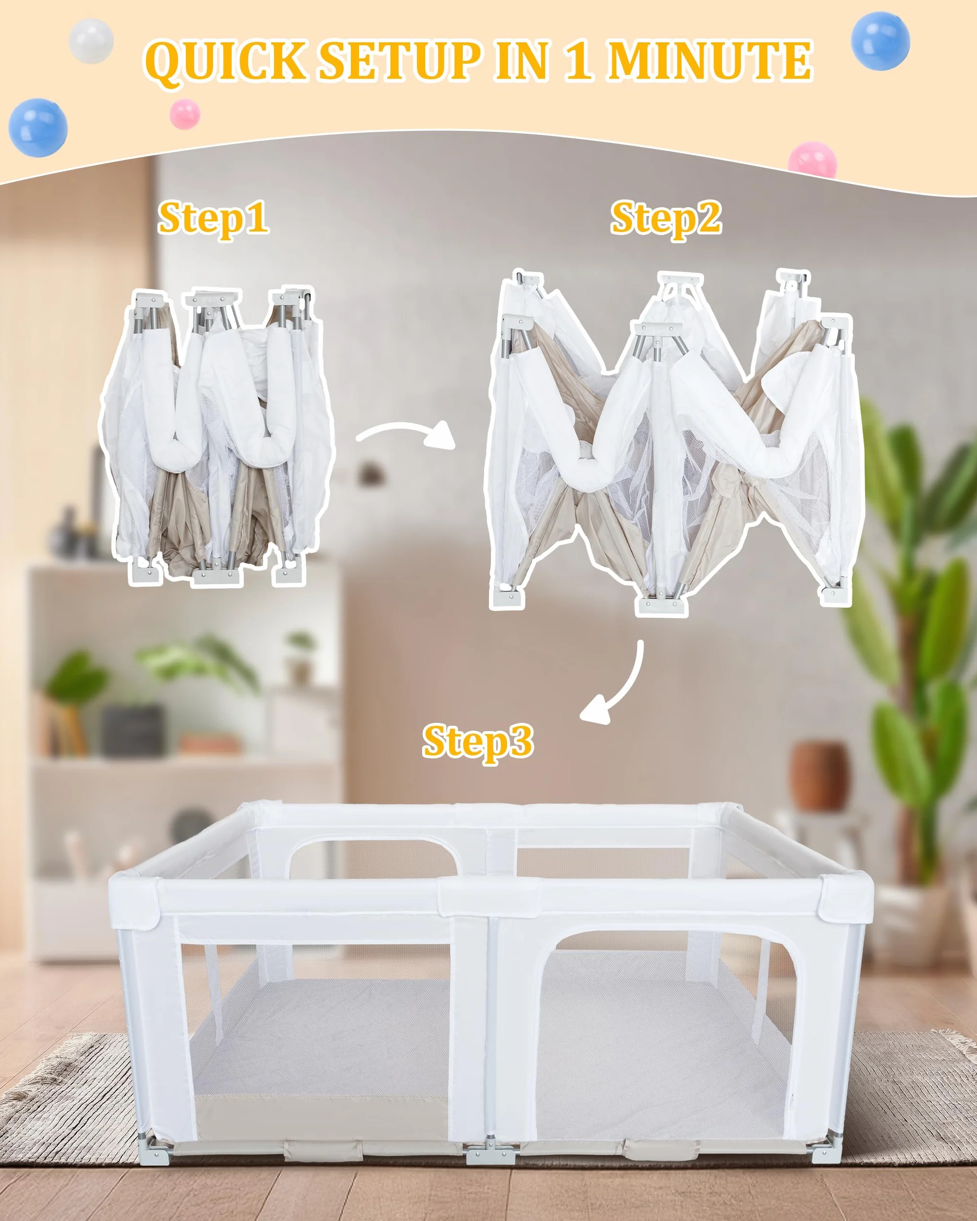 Box per Bambini Grande e Pieghevole: 180x150x75cm Box per Bambino da Interno ed Esterno Con 20 Palline Oceaniche,1 Canestro da Basket,4 Maniglie e 1 Borsa da Viaggio - Area Giochi Ideale per i Bambini