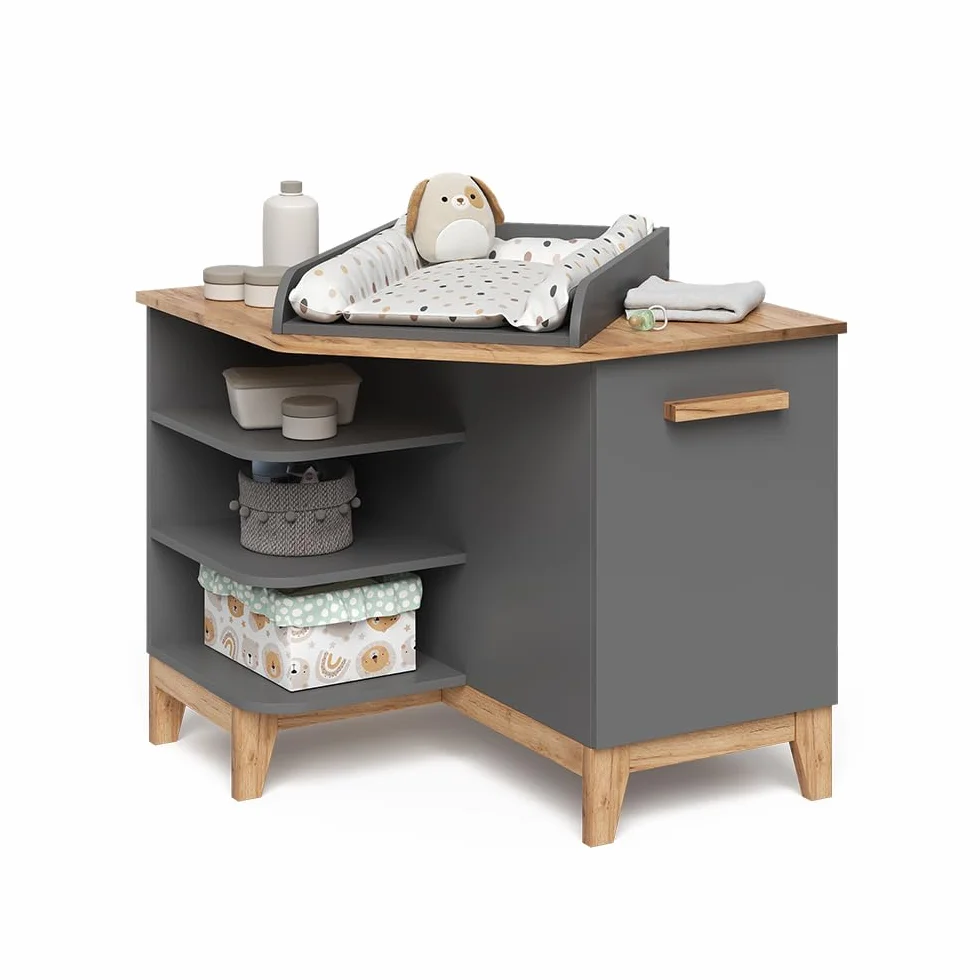 VitaliSpa Fasciatoio Malia, Grigio/Artisan, 85 x 85.2 cm con porta, fasciatoio rimovibile per utilizzo come cassettiera angolare
