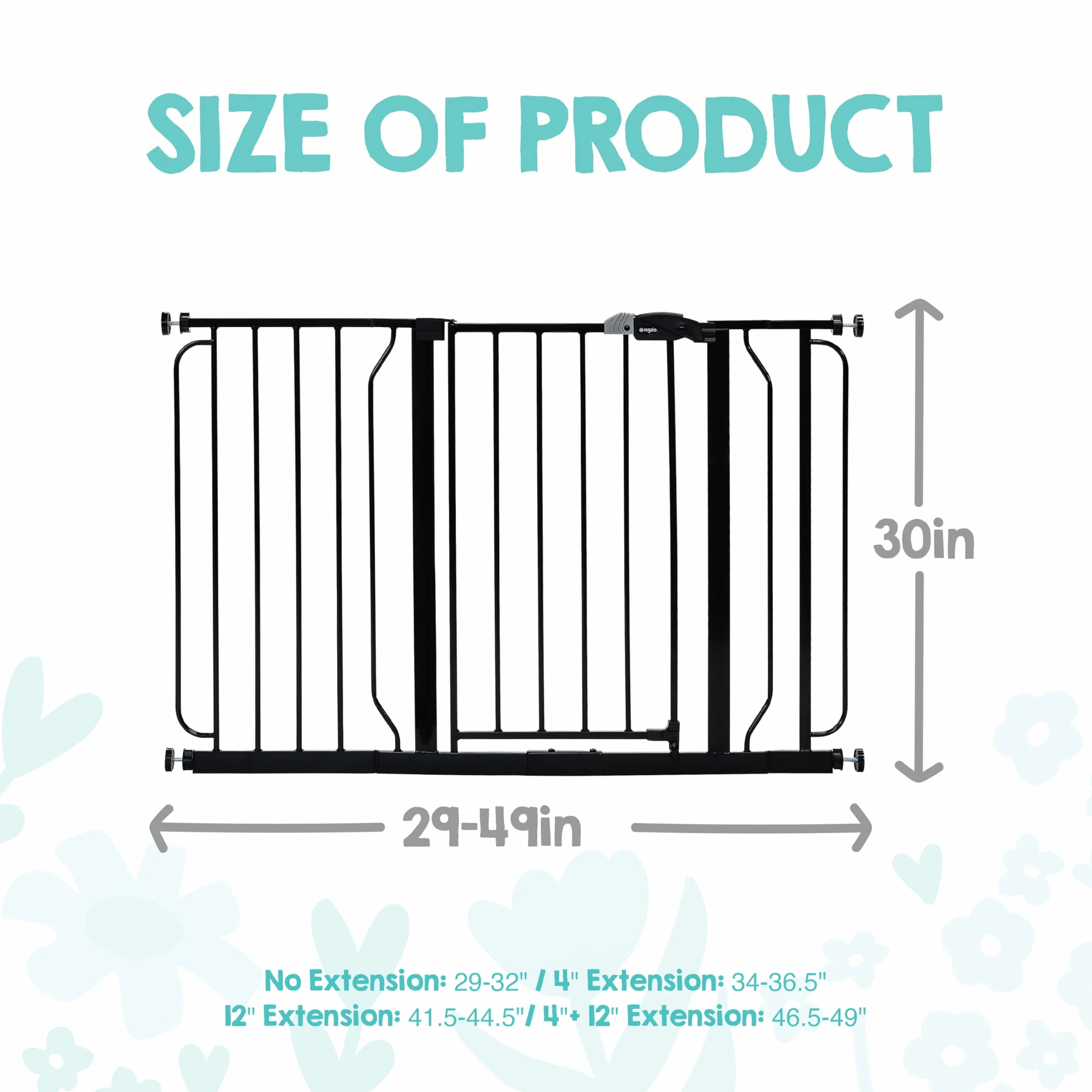 Regalo Safety Extra Wide Baby Gate for Doorways & Stairs, Fits Openings 73.6-122cm, Pressure Mounted, Black
