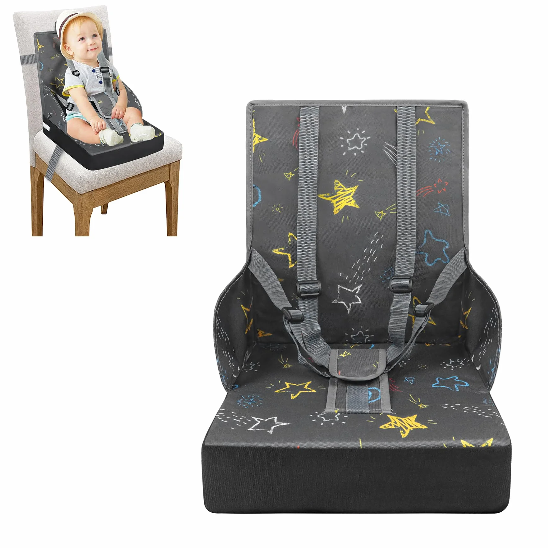 Froadp Seduta rialzata per bambini in tessuto Oxford impermeabile con schienale e cintura di sicurezza grigio