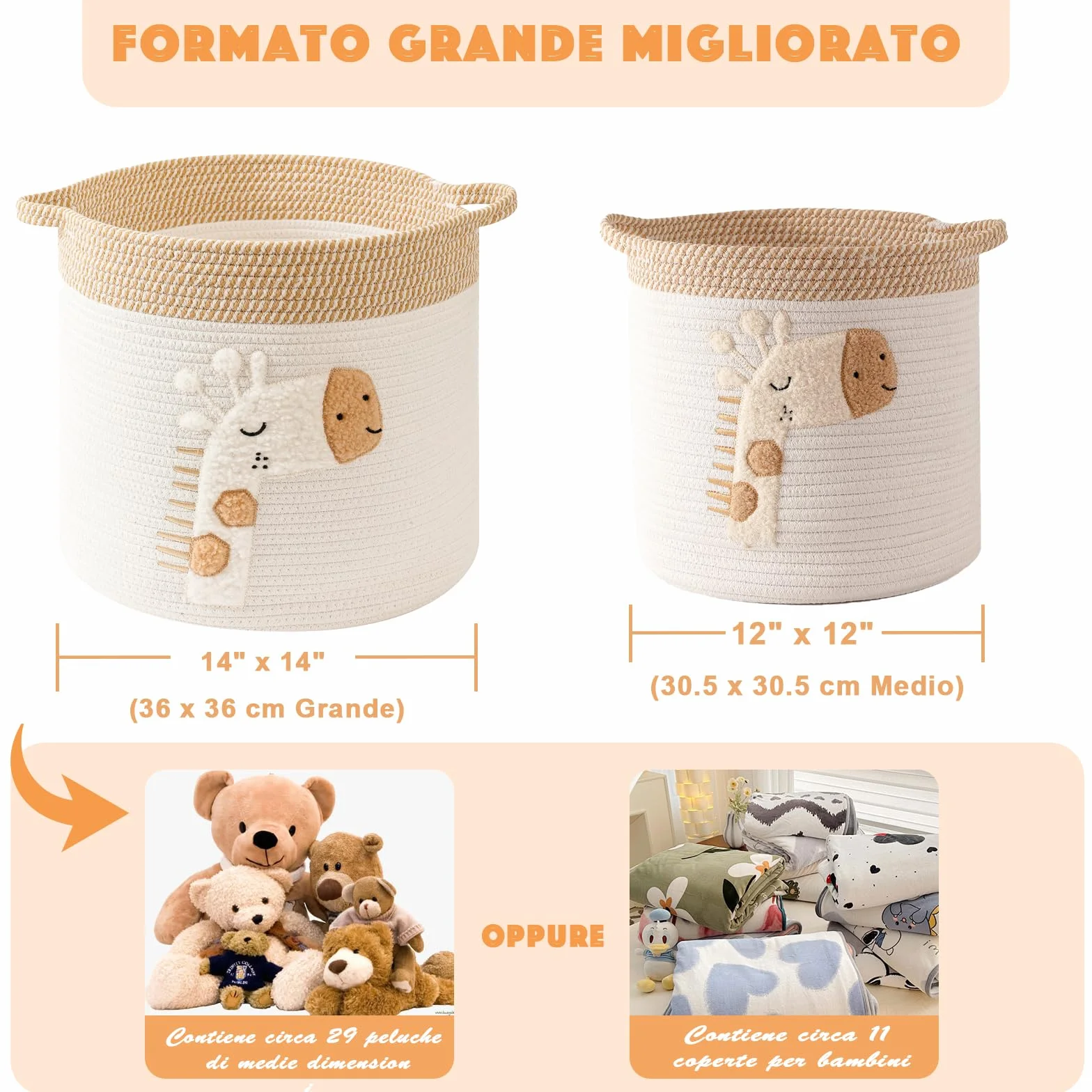 Cestini Portaoggetti Bambini Cesta Contenitore Stoccaggio Giocattoli Corda Cotone Intrecciato Grande Giraffa