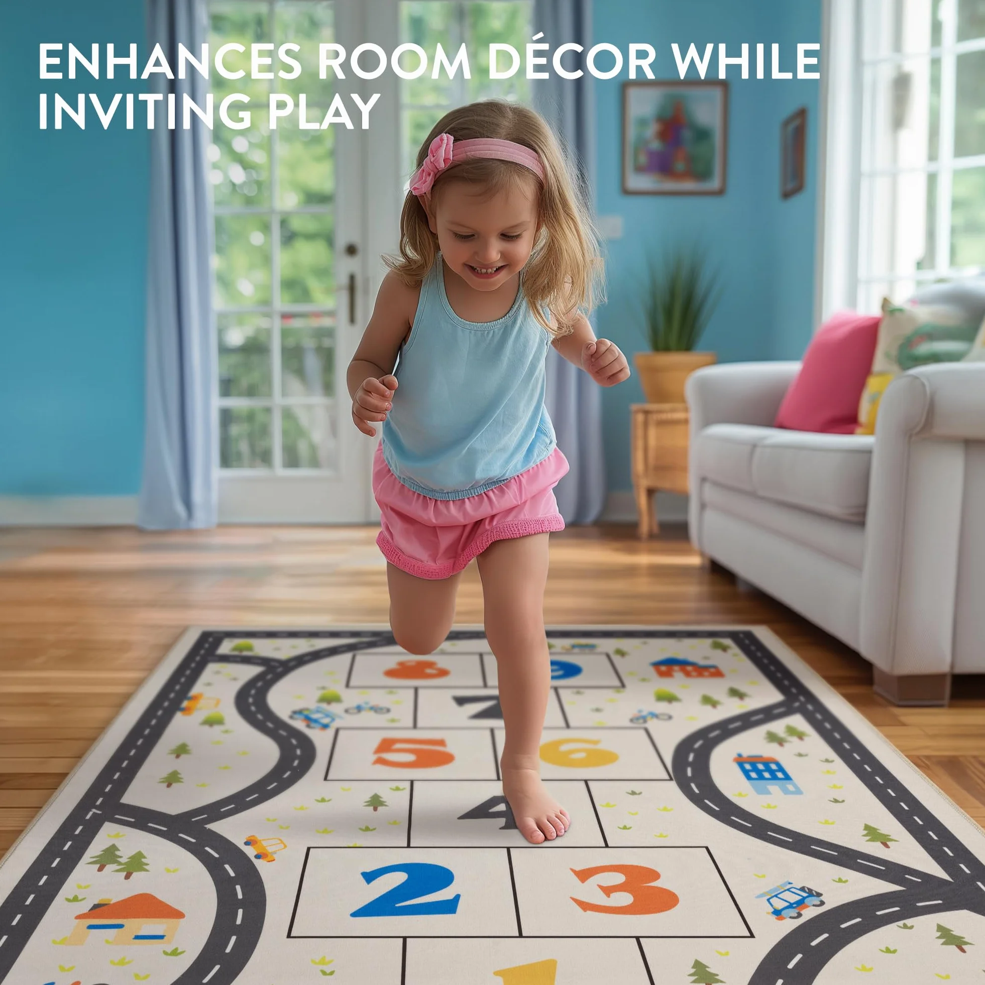 Navaris Tappeto Cameretta Bambini - Tappeto per Bambini Antiscivolo - Morbido Tappeto Gioco 160 x 120 cm - Tappeto Bimbi Decorativo e Robusto - Design Gioco della Campana