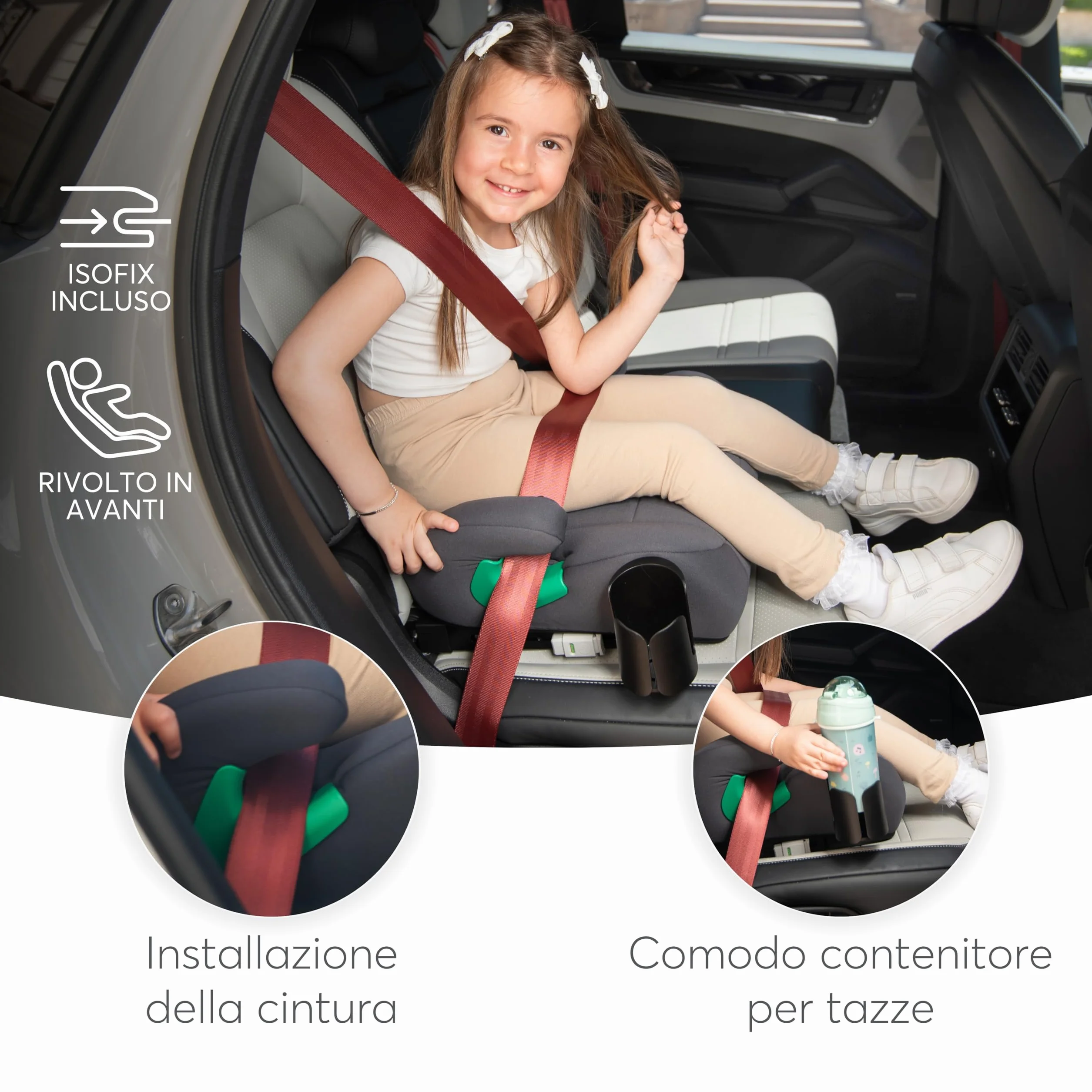 KikkaBoo Rialzo Auto Bambini ISOFIX i-POP i-Size 125-150 cm Seggiolino Auto 22-36 kg Gruppo 3 Grigio