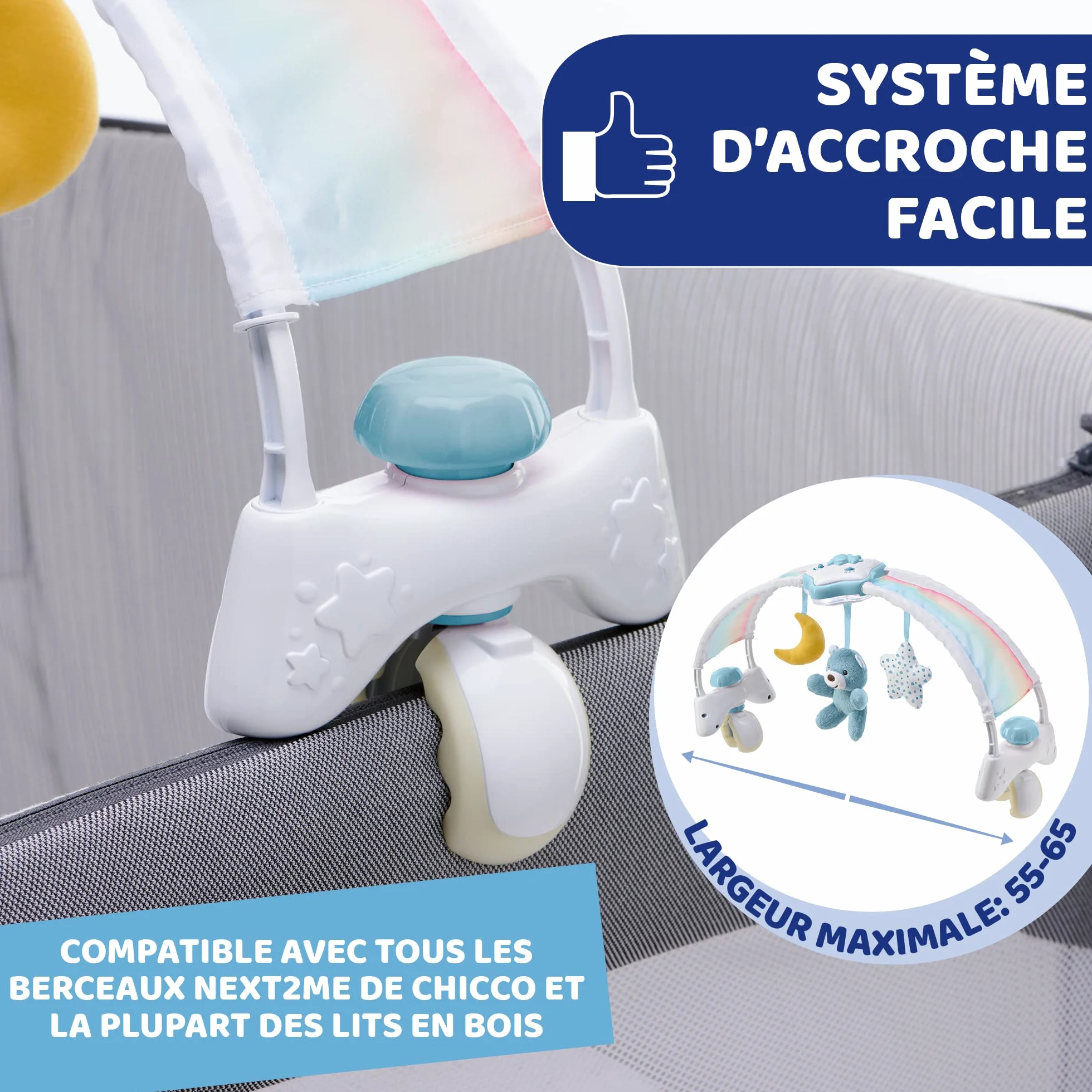 Chicco Arco Lettino Neonato 2in1 Evolutivo Compatibile Next2Me, Pannello Culla con Arco Arcobaleno e Luce Notturna, Musica Rilassante - Giochi Neonati 0+ Mesi