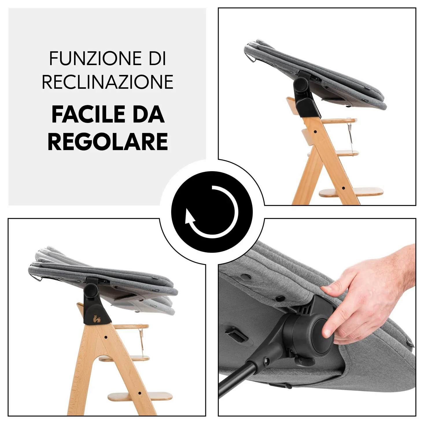 hauck Sdraietta Neonato 3in1 Per Seggiolone Pappa Alpha+, Beta+ e Arketa - Ergonomico Dondolo Neonato da 0 Mesi Fino a 15 kg, Con Cintura 5 Punti, Riduttore e Rivestimento in Cotone - Grigio Melange