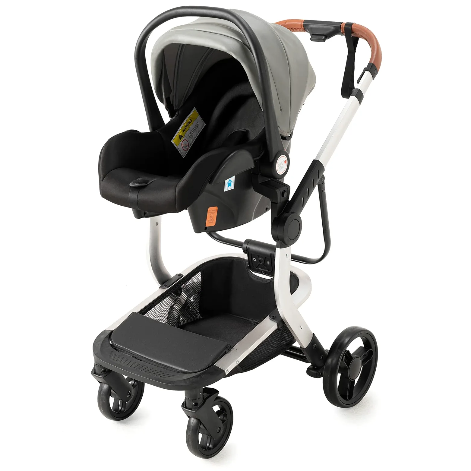 Magic ZC Passeggino Trio, Carrozzina per Neonati con Design Portatile Pieghevole Un Clic, Passeggino 3 in 1 con Spinta Reversibile a Due Vie, Trio Passeggino Neonati con Accessori (grigio 518)
