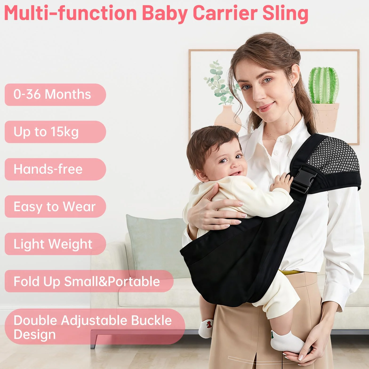 Fascia Porta Bebe, Fascia Neonato Ergonomica con Cintura di Supporto Ampliata e Migliorata, Regolabile ed Estensibile, Multifunzionale per Viaggi e Uscite, per Bambini da 0 a 36 Mesi (Nero)
