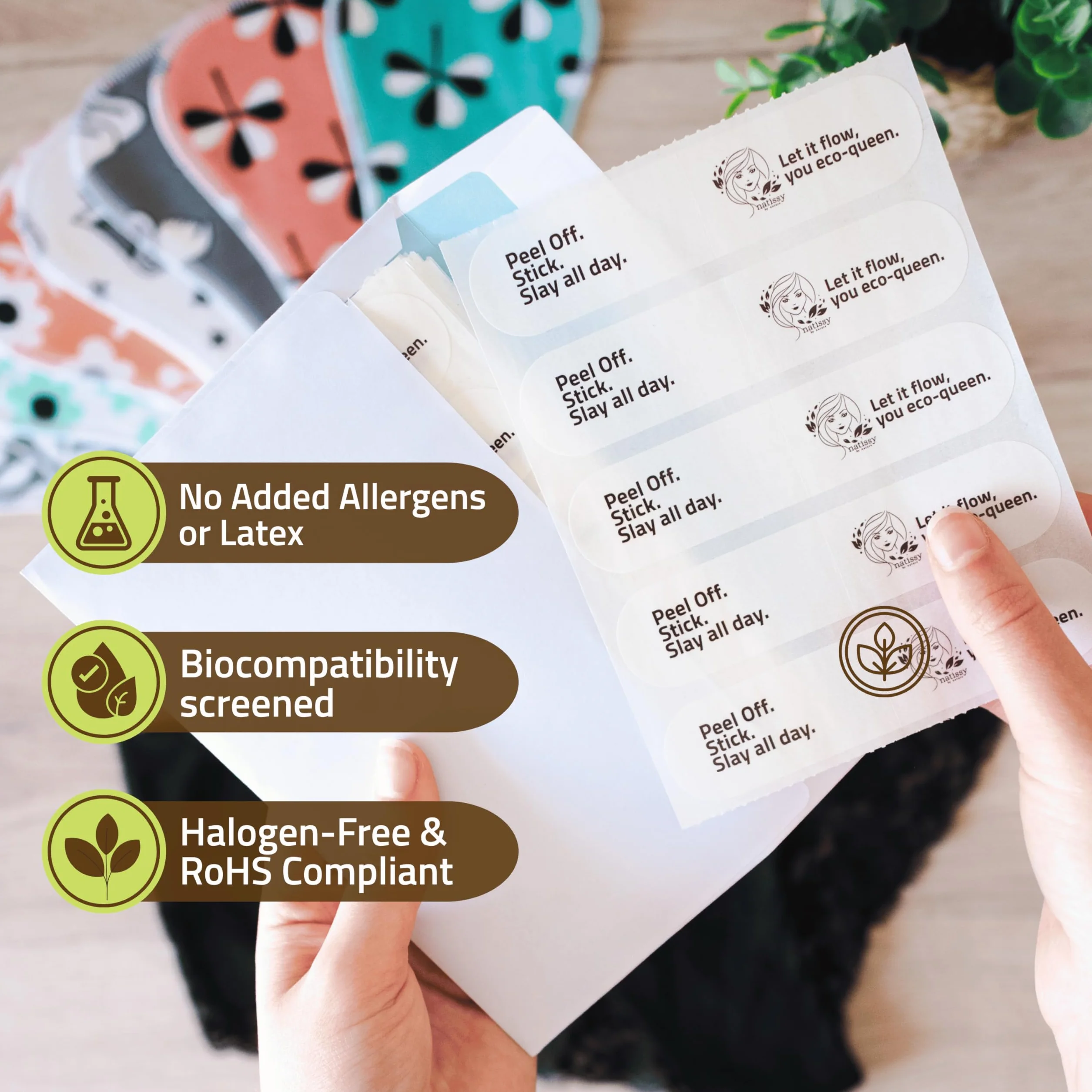 Strisce adesive per inserti assorbenti riutilizzabili spannolinamento bambini – Prodotto in UE (100 pezzi), adesivo dermatologicamente testato con EcoGrip Antiscivolo, senza residui
