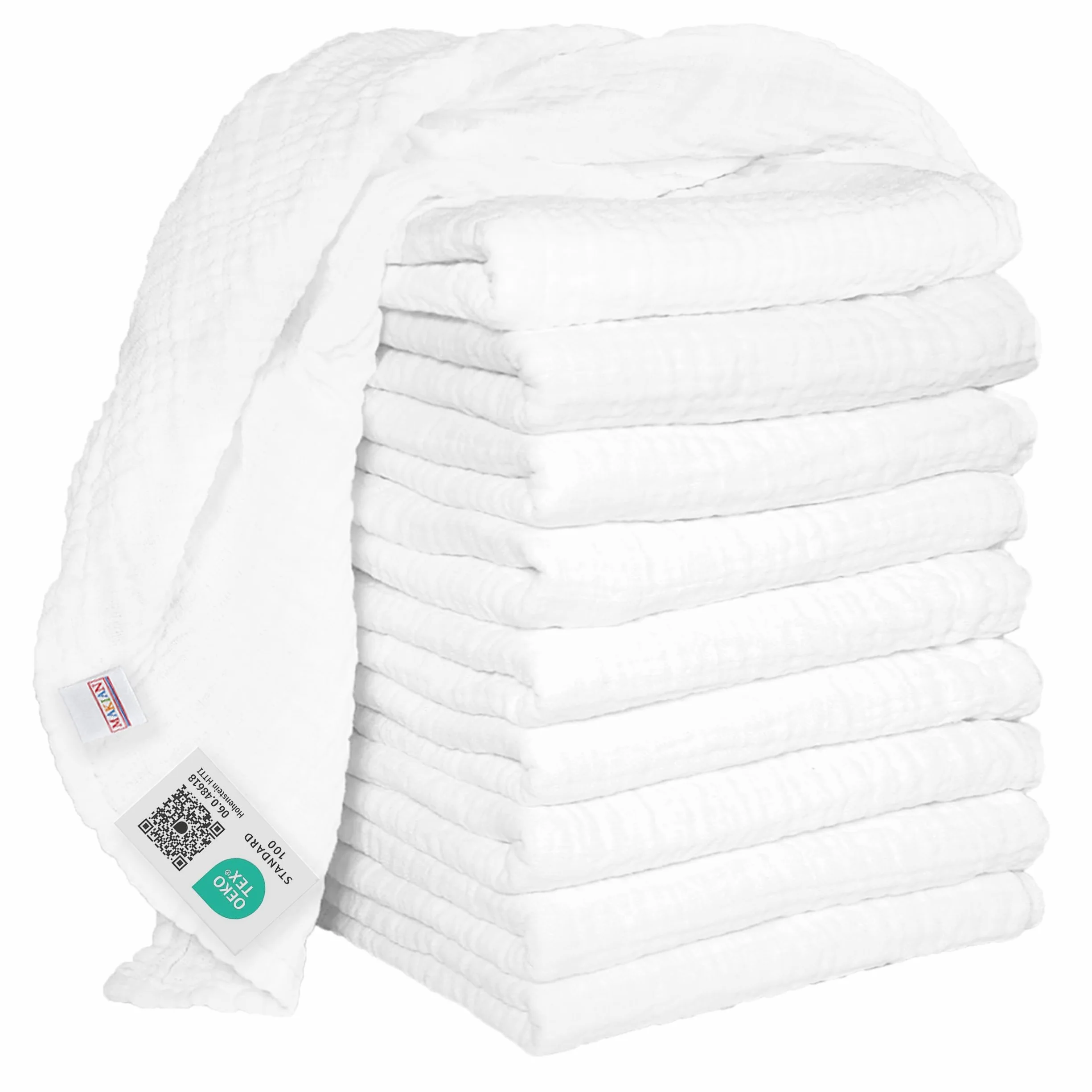 Teli in Mussola Neonato 80x80 Oeko-Tex Standard 100 10 Pezzi Bianco