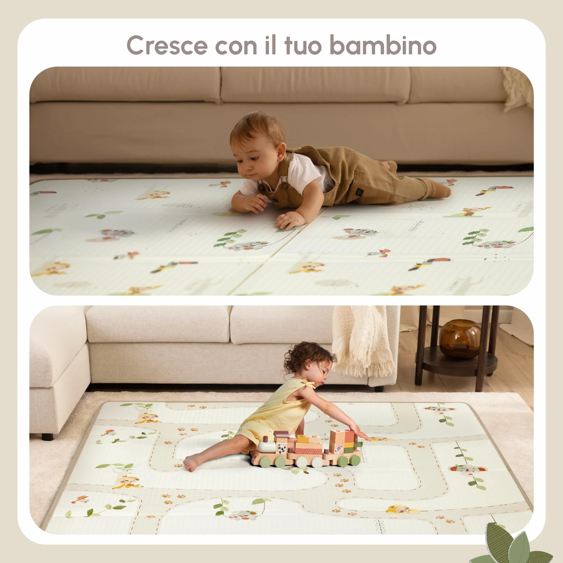 Tiny Love Tappeto Pieghevole Gioco Bambini XL in Schiuma, Tappetino Neonato, 0+ Mesi, Double-face, Leggero e Pieghevole, 150 x 150cm, Morbido e Spesso (1 cm), Impermeabile, Facile da Pulire, Boho Chic
