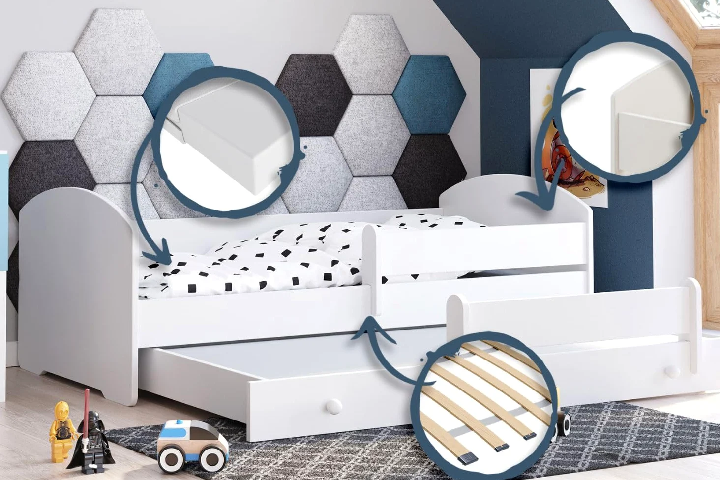 KOBI Letto Bambino LUK Singolo 160x80 estraibile con Materasso