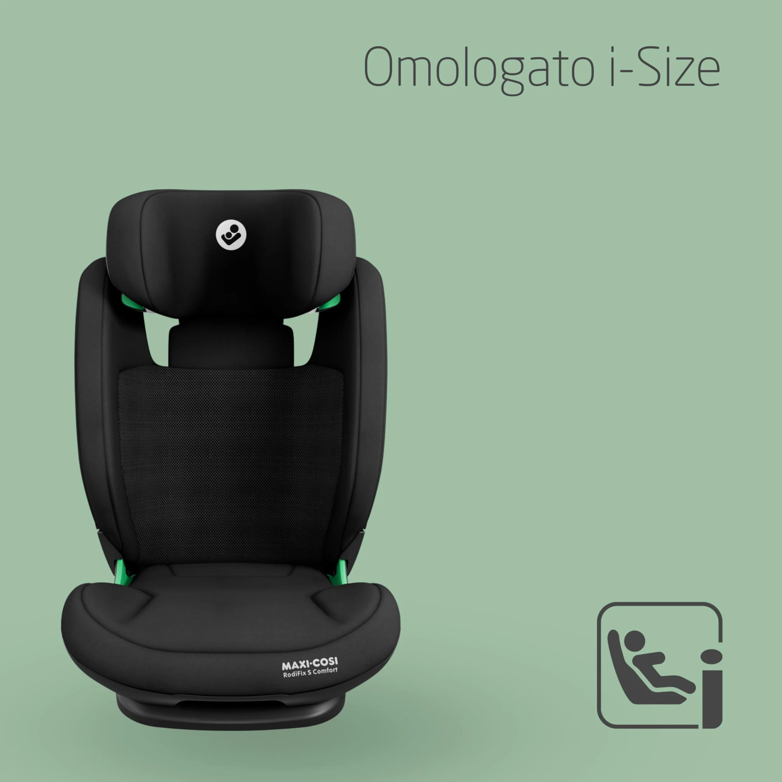Maxi-Cosi RodiFix S Comfort i-Size, Tessuti Traspiranti, Seggiolino Auto ISOFIX Reclinabile 3 Posizioni, 3,5-12 Anni (100-150 cm), Regolabile in Altezza/Larghezza, G-CELL, AirProtect, Authentic Black