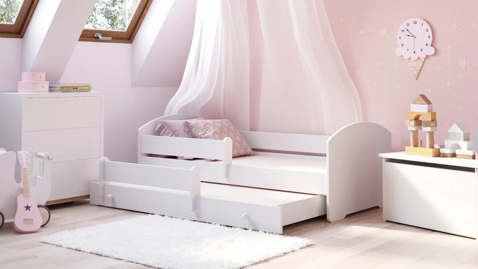 KOBI Letto Bambino LUK Singolo 160x80 estraibile con Materasso