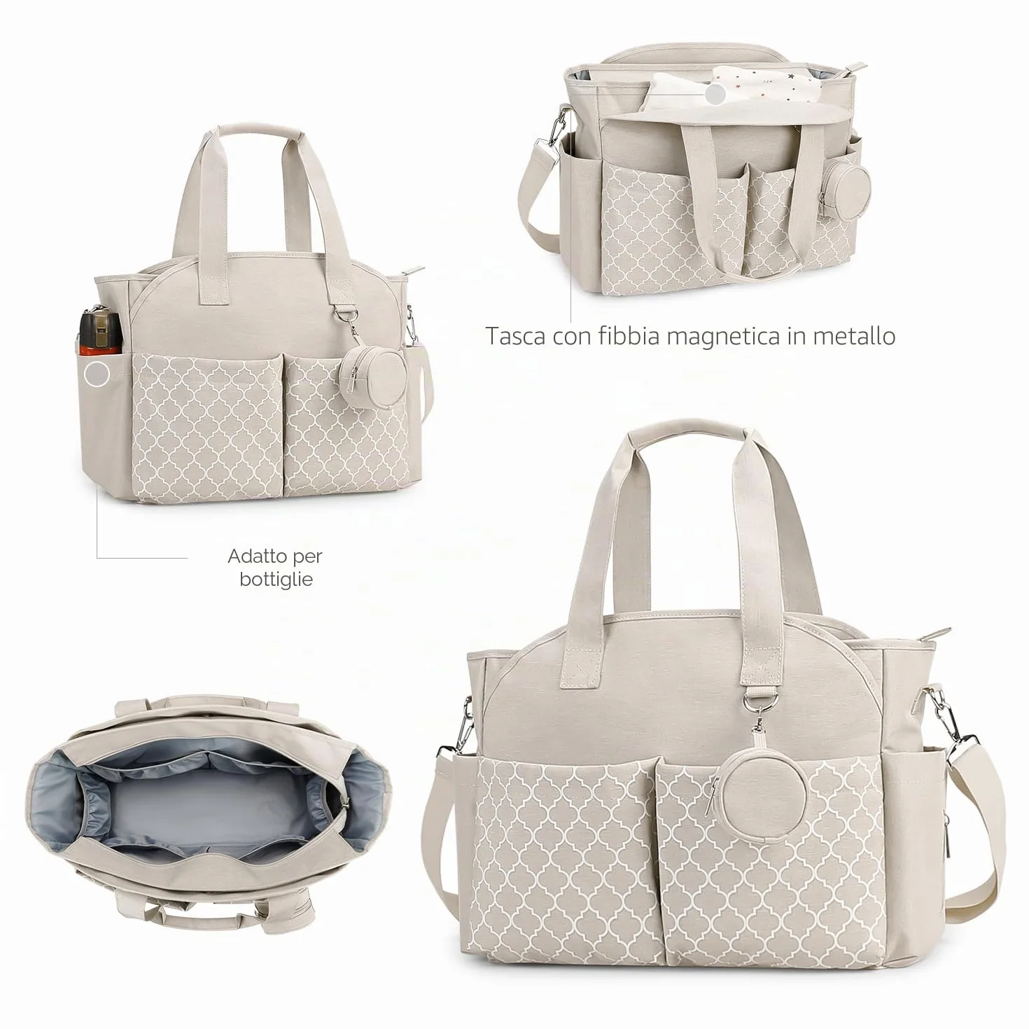 Borsa per pannolini con fasciatoio multifunzione Beige tracolla regolabile