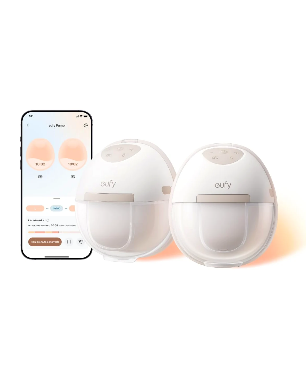 Eufy Security E20 Tiralatte Indossabile Riscaldato con 3 livelli HeatFlow™, aspirazione professionale, mani libere, controllo app, anti-perdite, silenzioso e compatto per uso col reggiseno
