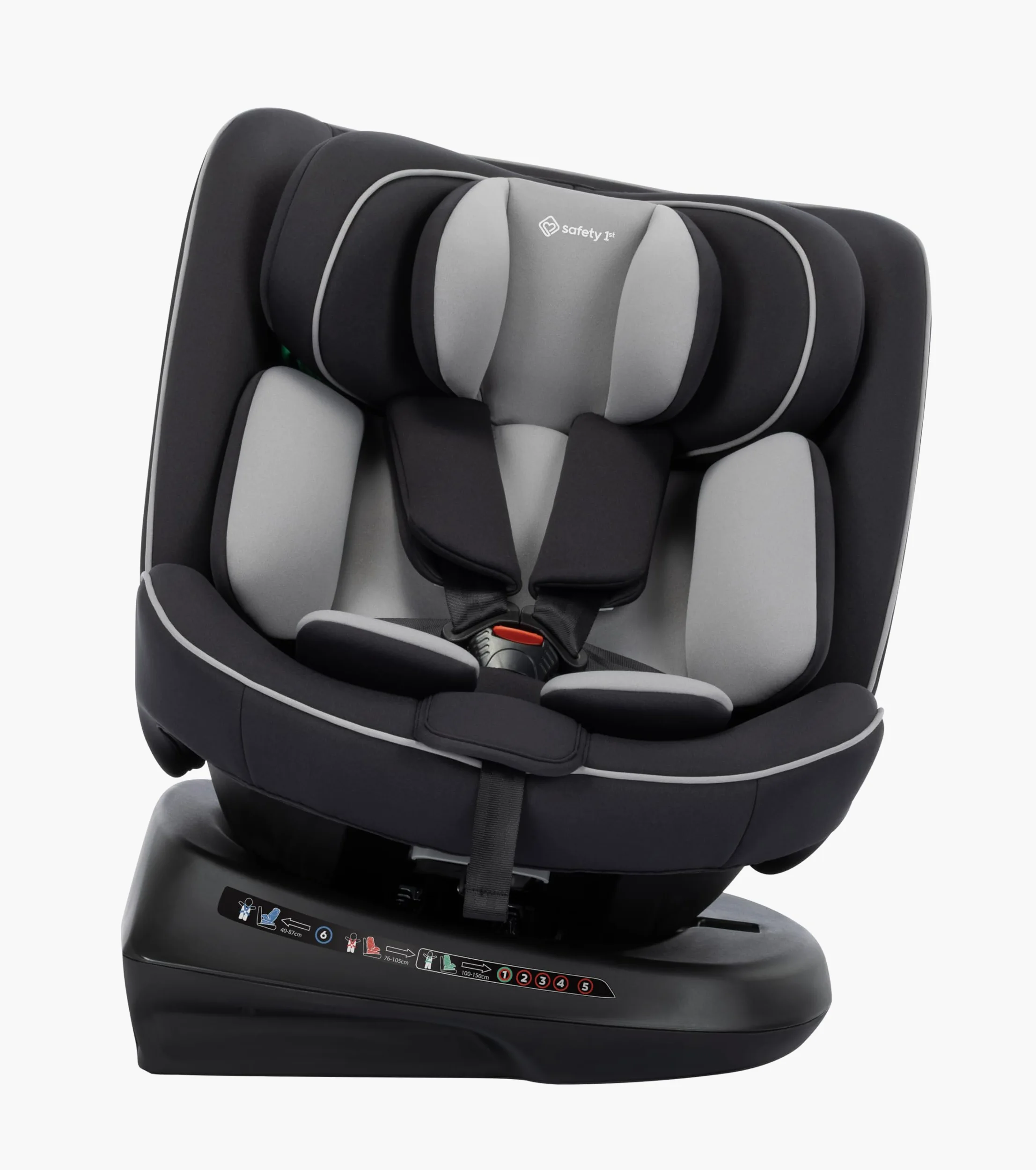 Safety 1st Cosmo i-Safe, Seggiolino Auto Girevole (Base), (0–12 Anni, 40–150 cm), Seggiolino Auto 0-36 Kg, Riduttore Neonato, 11 Posizioni Poggiatesta, Reclinabile 6 Posizioni, Leggero (5,6 kg), Nero