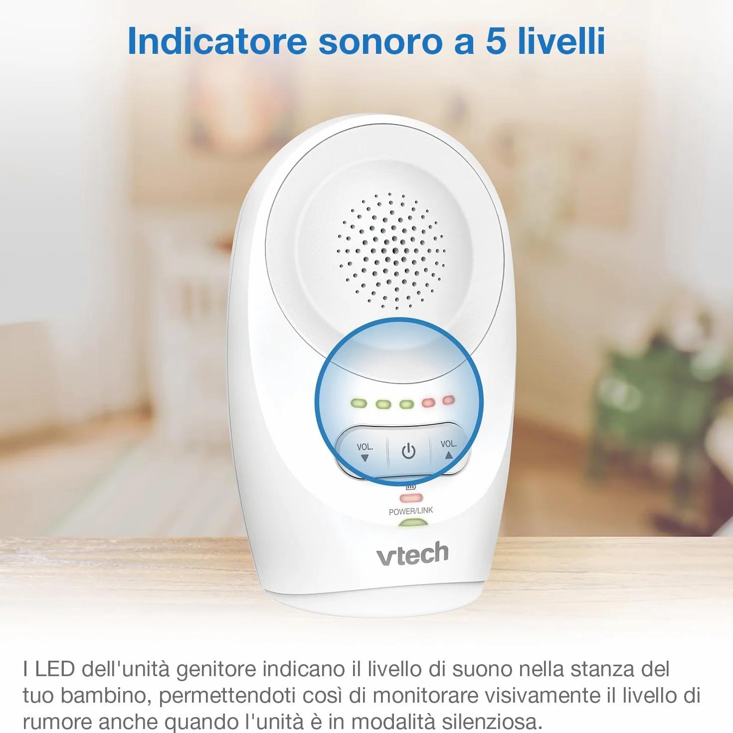 VTech DM1111 Digital Audio Baby Monitor DECT Monitor per Bambini con Rilevamento Livello Rumore e Clip Cintura
