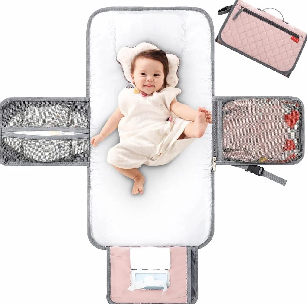 Lekebaby Pieghevole Fasciatoio da Viaggio Neonato Portatile con 3 Scomparti Borsa Pannolini Impermeabile Distributore Stoffe