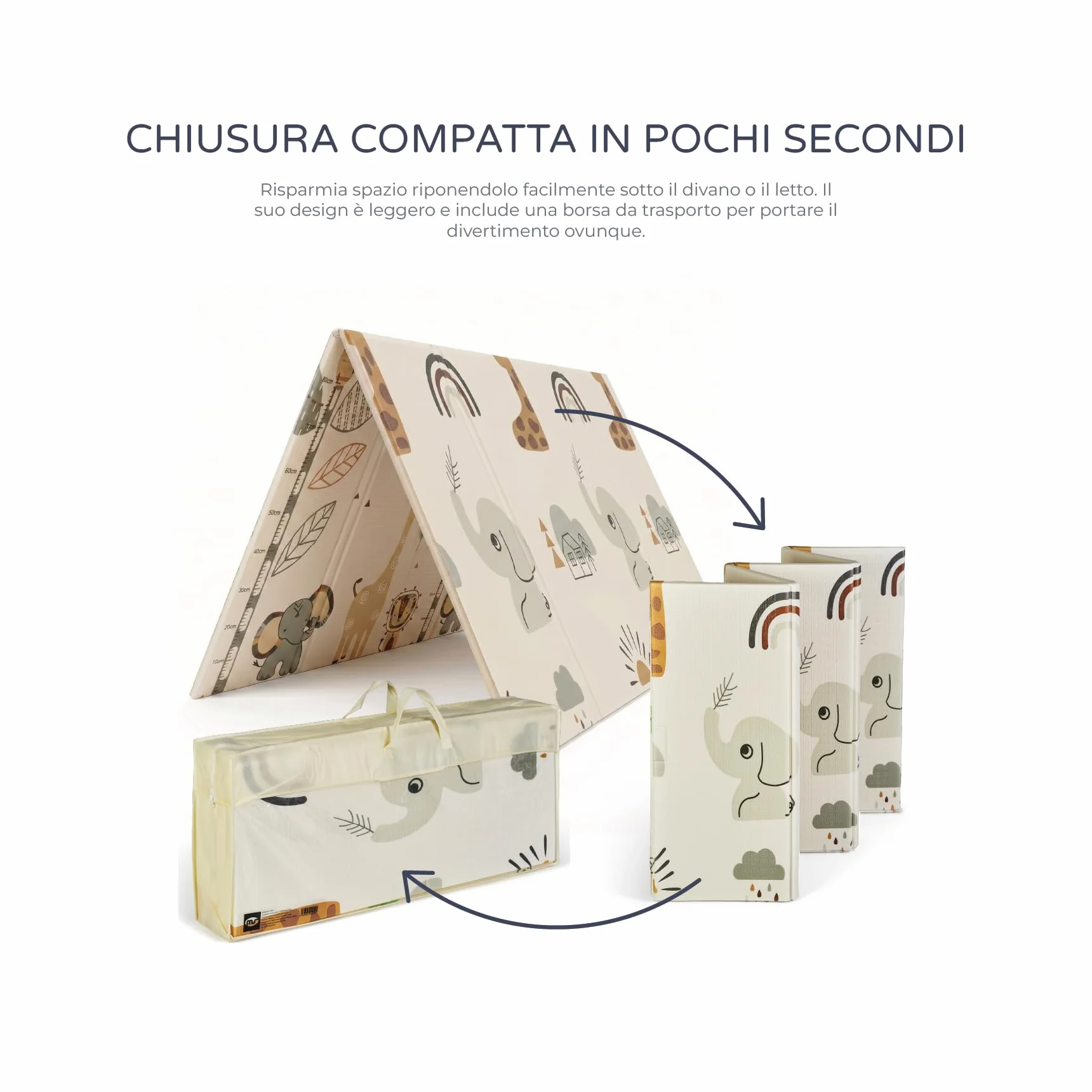 Tappeto gioco per bambini 180x200 cm doppio lato imbottito 1,5 cm pieghevole con borsa trasporto