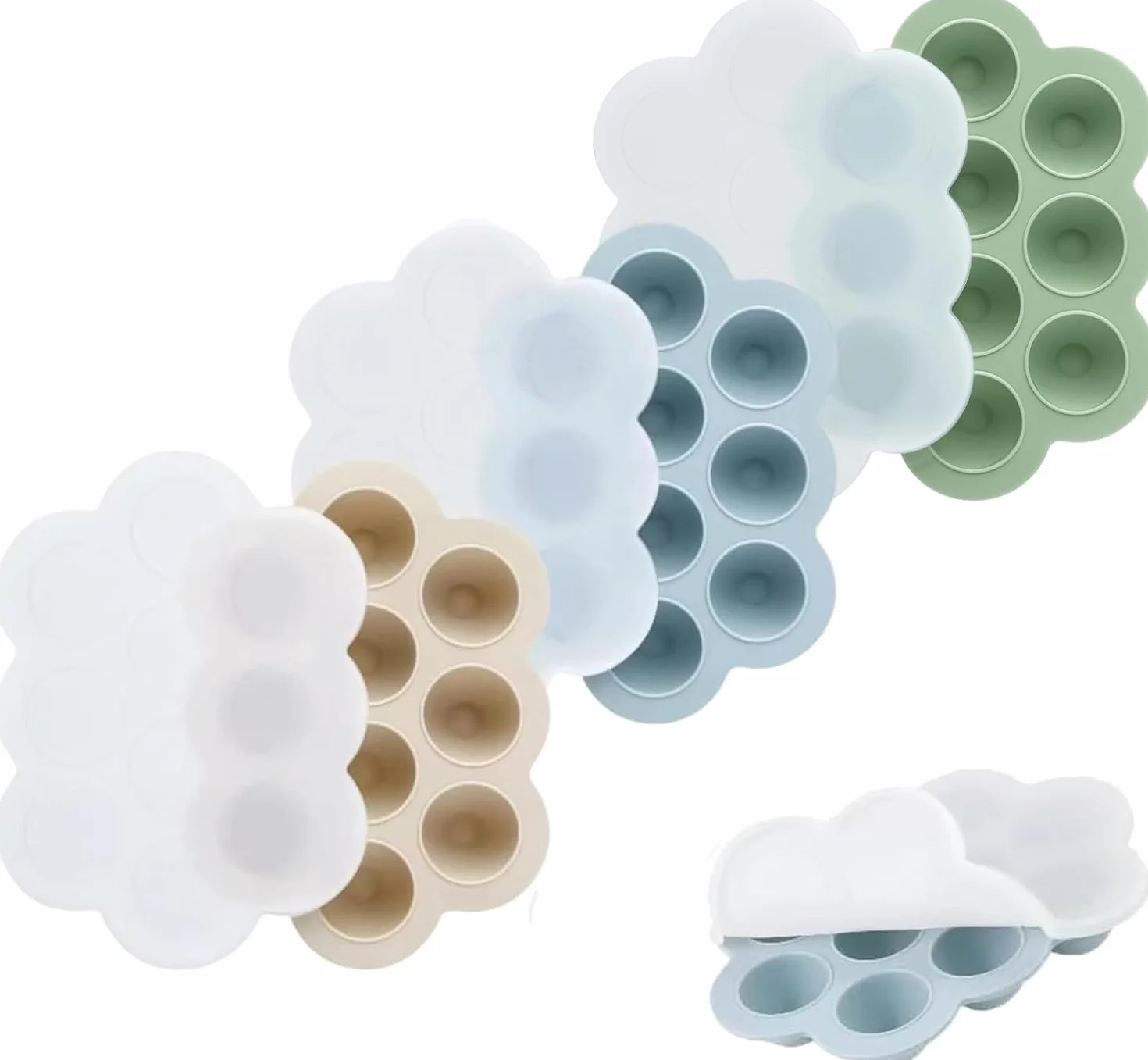 PandaEar Confezione da 3 contenitori per alimenti per bambini in silicone con coperchio blu/verde/carne