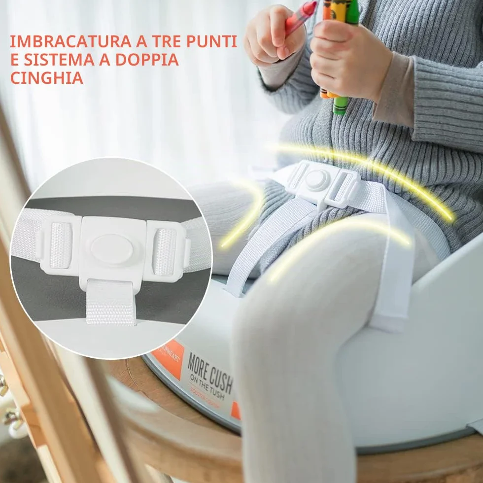 Prince Lionheart Booster Seduta Squish Grigio 18m+ 5yrs 27kg Leggera Imbracatura 3 Punti Base Rigida Antiscivolo