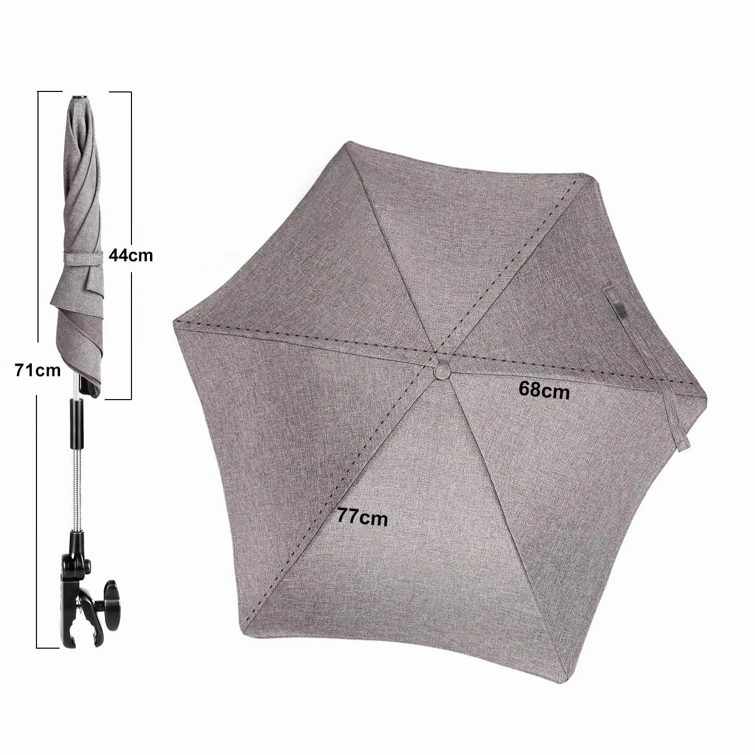 ZjRight Ombrellone per Passeggino 70cm 50+ UV Universale Protezione Solare Grigio Chiaro