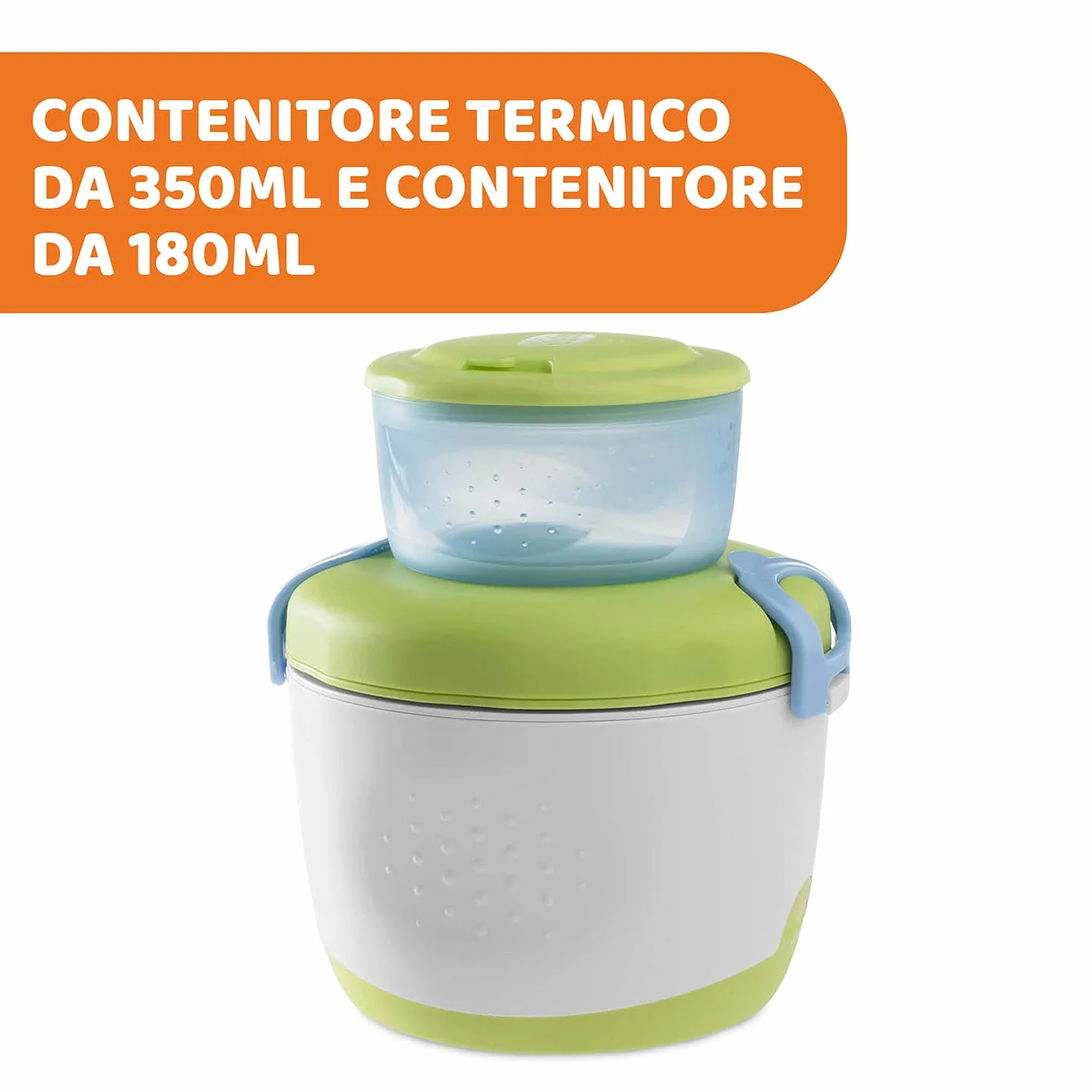 Chicco Thermos Portapappa System Easy Meal 350 ml Mantiene temperatura 6 ore Alimenti caldi freddi Contenitore 180 ml Cucchiaio Viaggio Verde