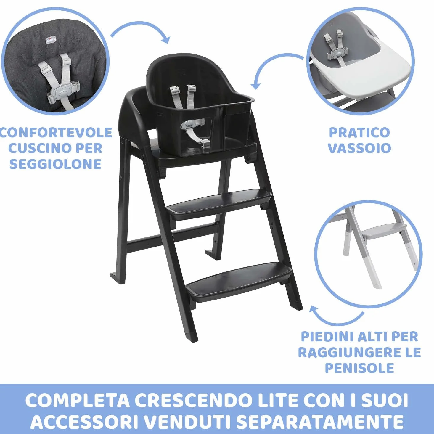 Chicco Crescendo Lite Seggiolone Pappa Evolutivo per Bambini dai 6 Mesi fino a 110 kg, Como Lake, Verde Acqua