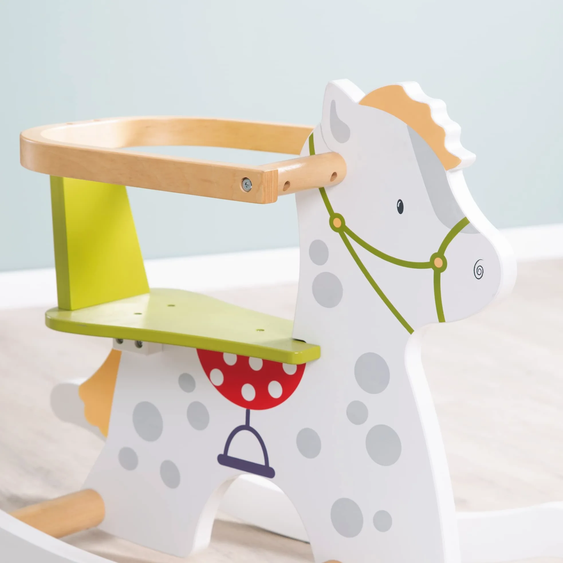 roba Cavallo a Dondolo Kleiner Racker - Anello di Protezione Rimovibile - per Bambini da 12 Mesi in Su - Ideale come Regalo di Compleanno e Natale - Legno Laccato Bianco
