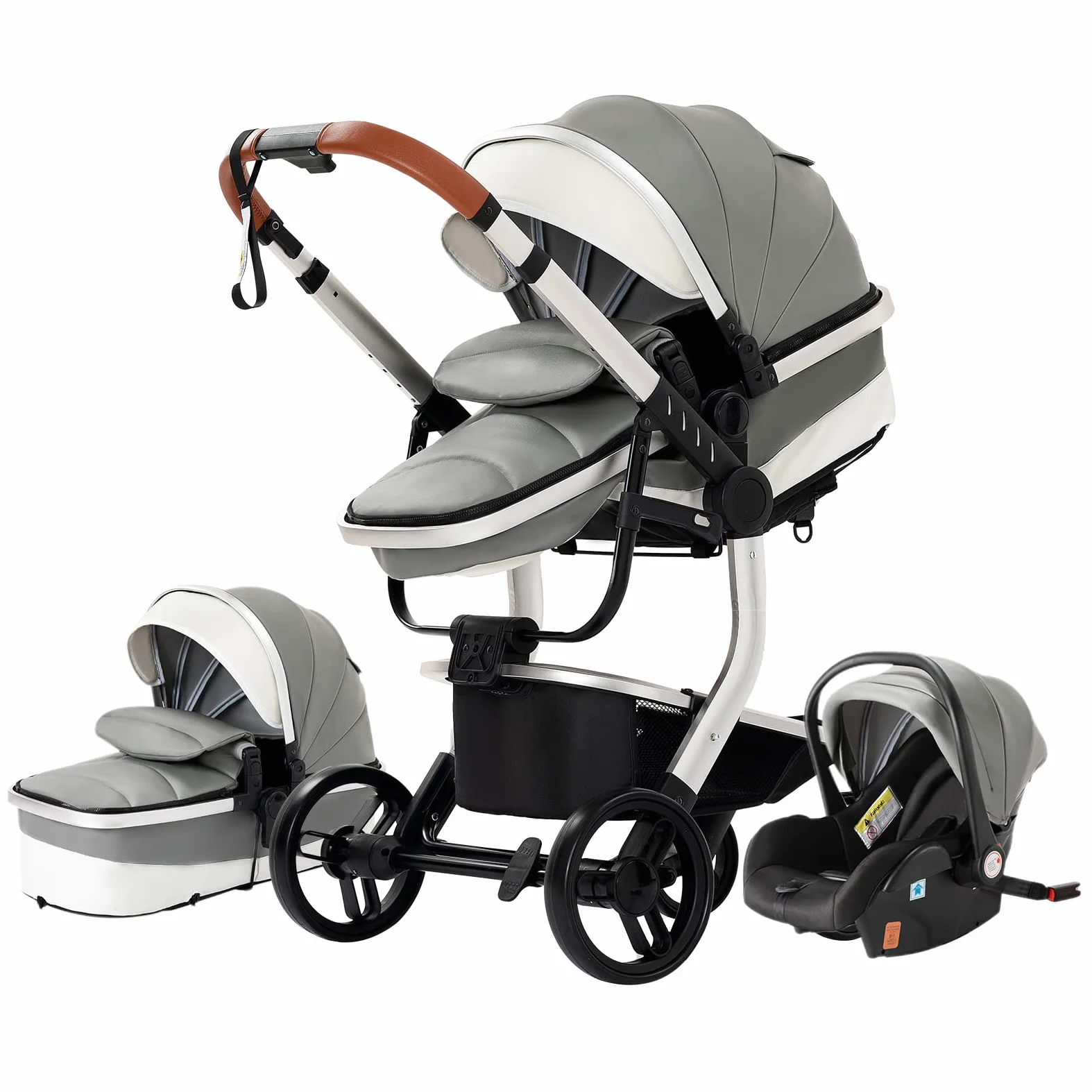 Magic ZC Passeggino Trio, Carrozzina per Neonati con Design Portatile Pieghevole Un Clic, Passeggino 3 in 1 con Spinta Reversibile a Due Vie, Trio Passeggino Neonati con Accessori (grigio 518)