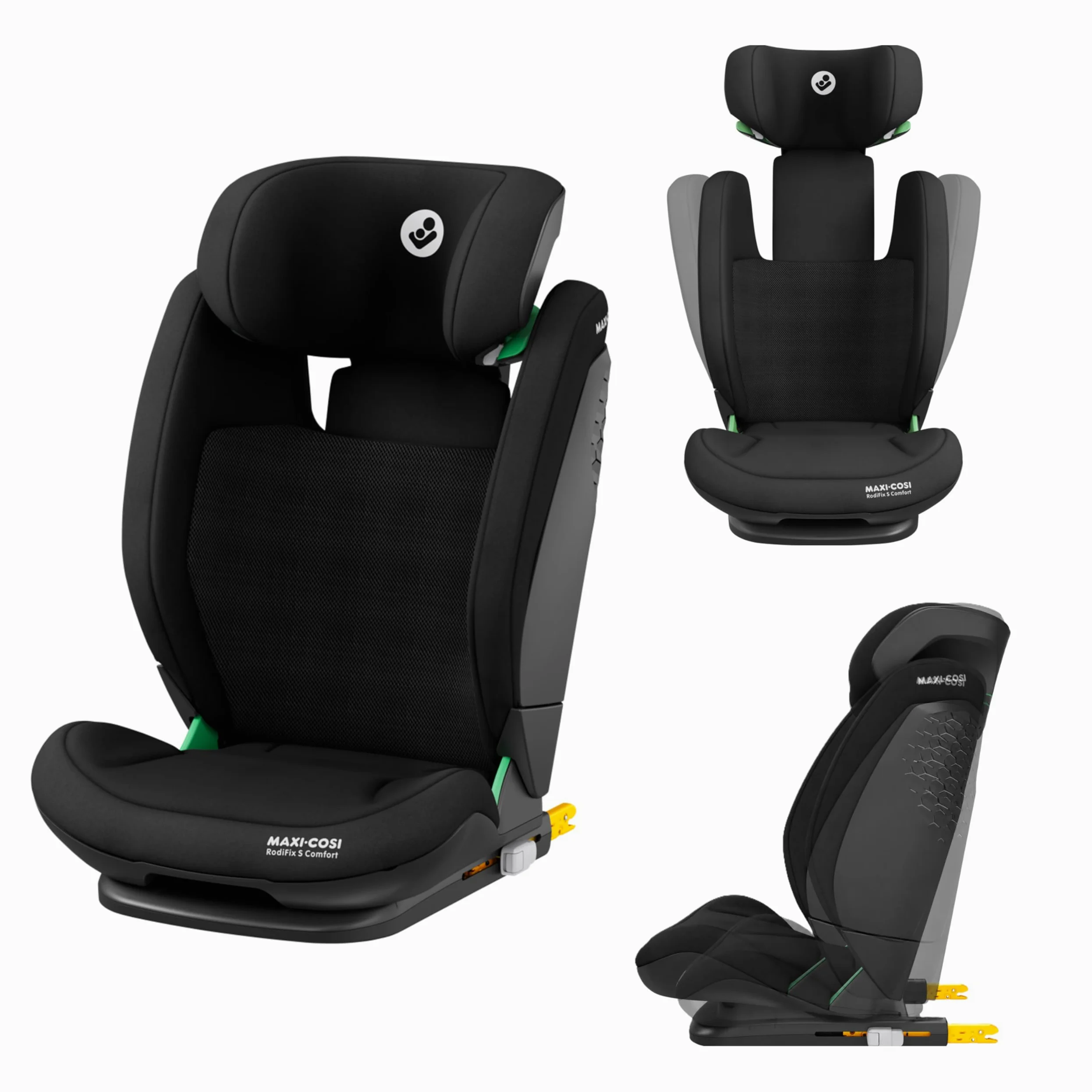Maxi-Cosi RodiFix S Comfort i-Size, Tessuti Traspiranti, Seggiolino Auto ISOFIX Reclinabile 3 Posizioni, 3,5-12 Anni (100-150 cm), Regolabile in Altezza/Larghezza, G-CELL, AirProtect, Authentic Black