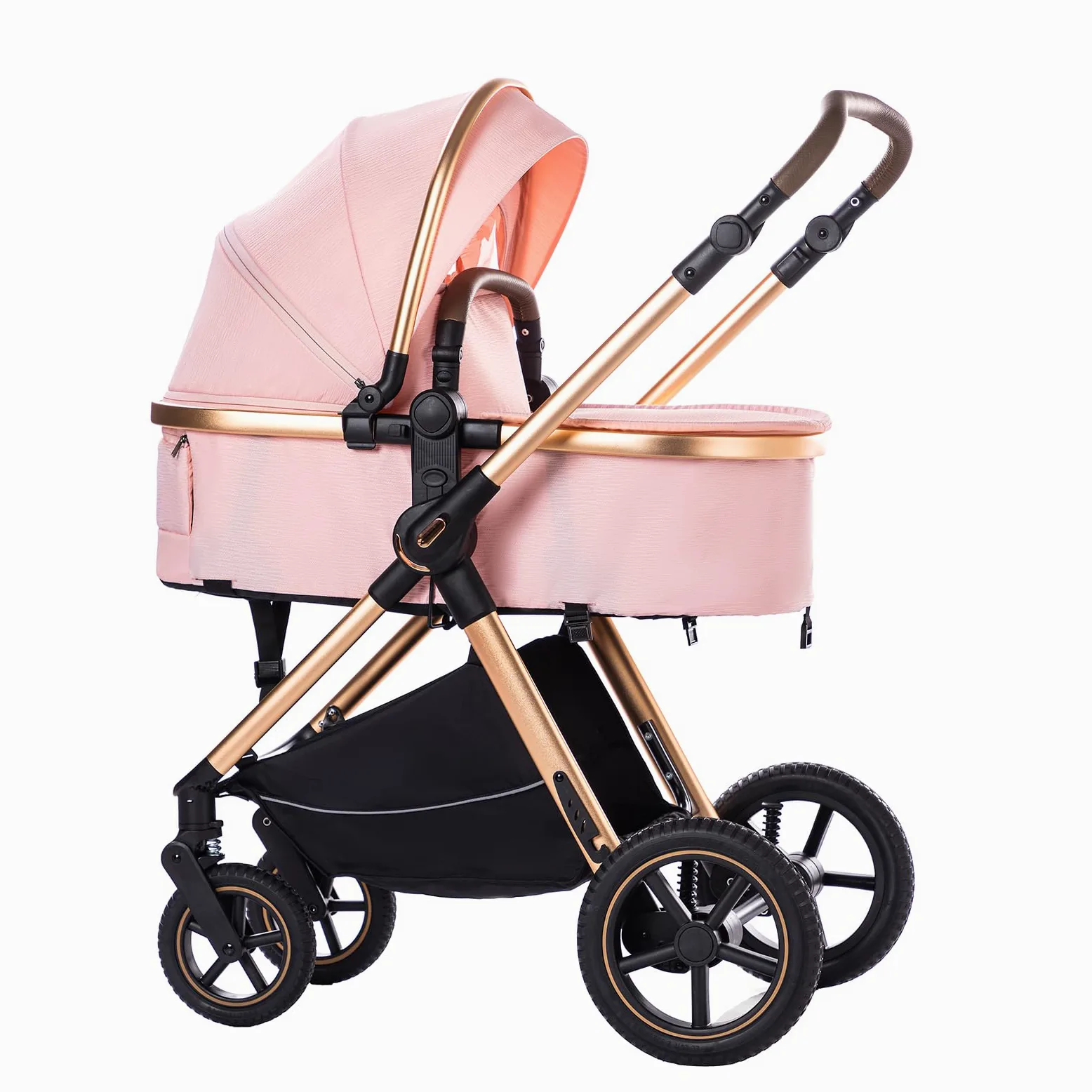 Passeggino 3 in 1 pieghevole,sistema da viaggio completo.Ideale per neonati e bambini fino a 22kg lettino e accessori come gondola (D2 PINK, H2-D)