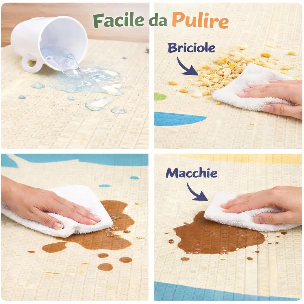 Tappeto Gioco Montessori Pieghevole Impermeabile 180x150x1 cm Schiuma per Bambini