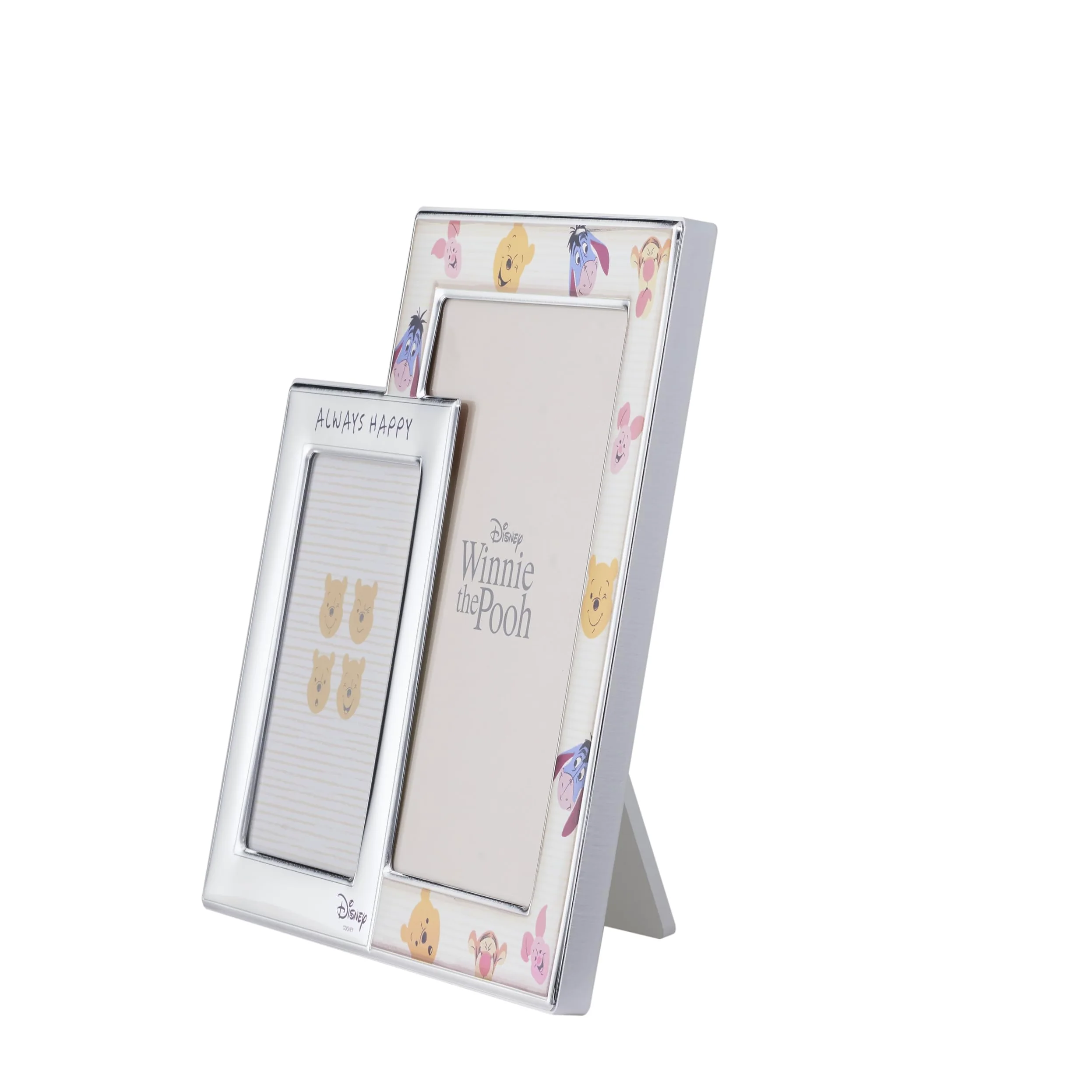 VALENTI & CO. Disney Baby - Winnie The Pooh - Cornice Porta Foto Doppia da Tavolo, in Argento, Idea Regalo Bambino o Neonato per Battesimo o Compleanno