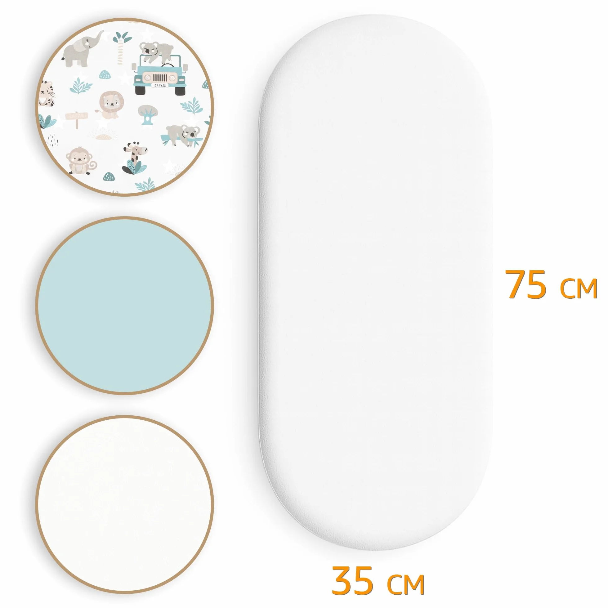 Lenzuola con Angoli per Passeggino Set di 3: 35x75 cm - 2 Lenzuola + 1 Coprimaterasso Impermeabile