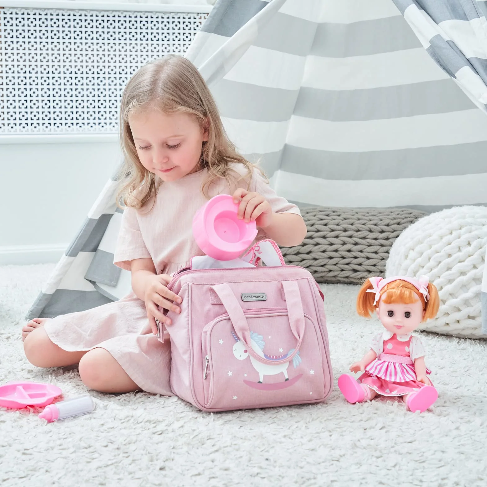 Bebamour Unicorno Baby Doll Borsa Fasciatoio Bambola Cambiare Pad Accessori Bambino Moda Balloon Pattern